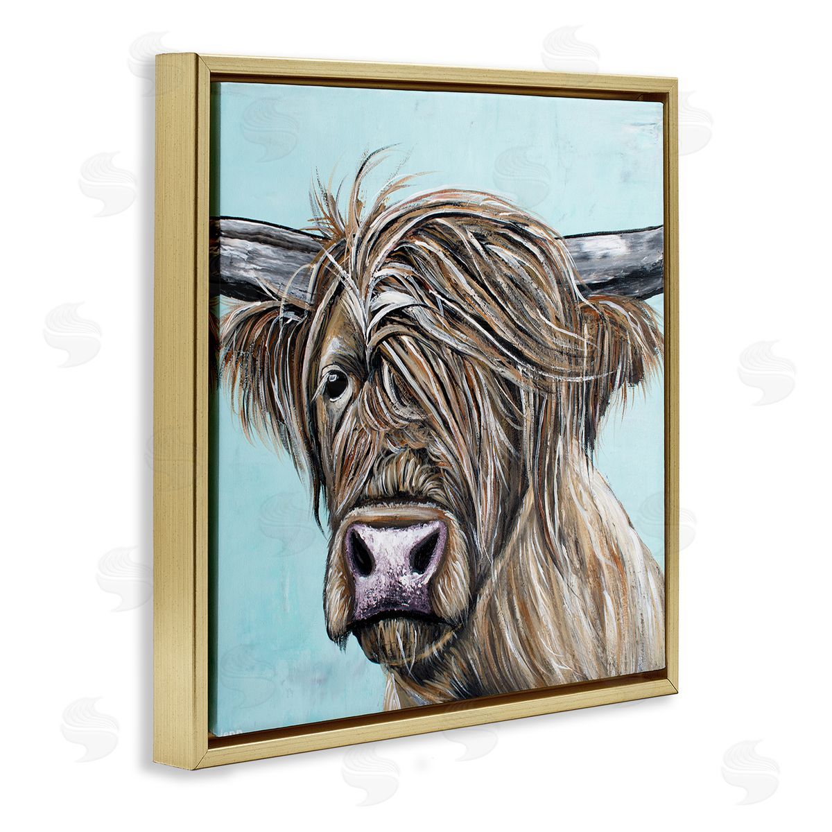Jen Seeley Highland Cattle Windblown Hair Gold Floating Frame Canvas Wall Art Print