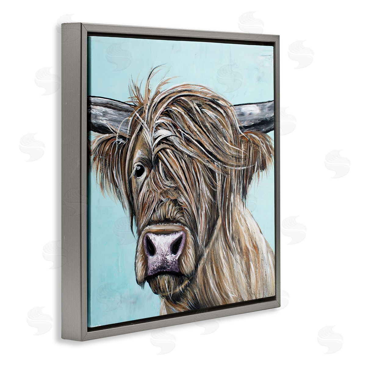 Jen Seeley Highland Cattle Windblown Hair Gray Floating Frame Canvas Wall Art Print
