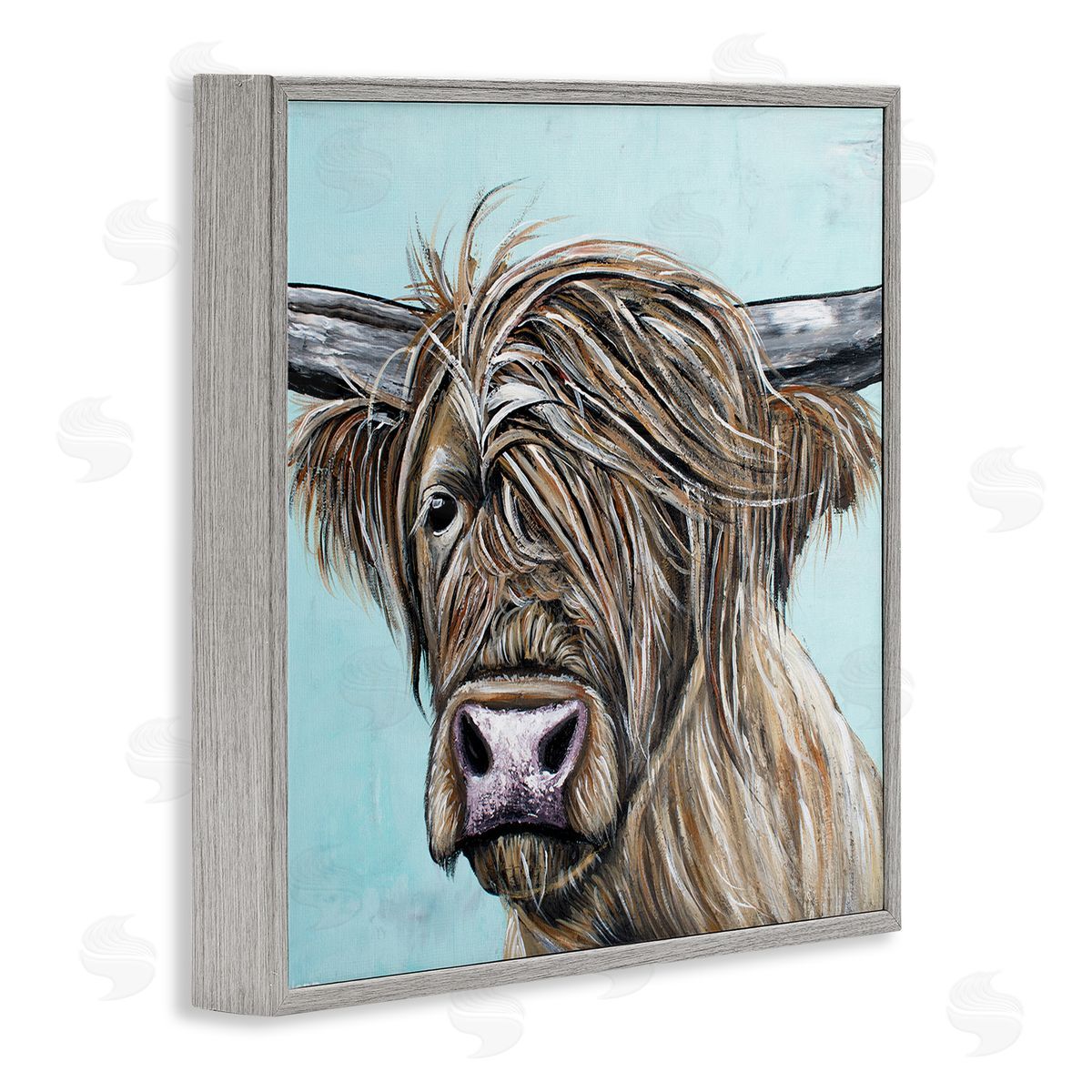 Jen Seeley Highland Cattle Windblown Hair Gray Framed Glicee Wall Art Print