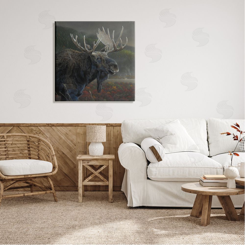 Daniel Smith Moose Dark Forest Landscape Canvas Wall Art in Room