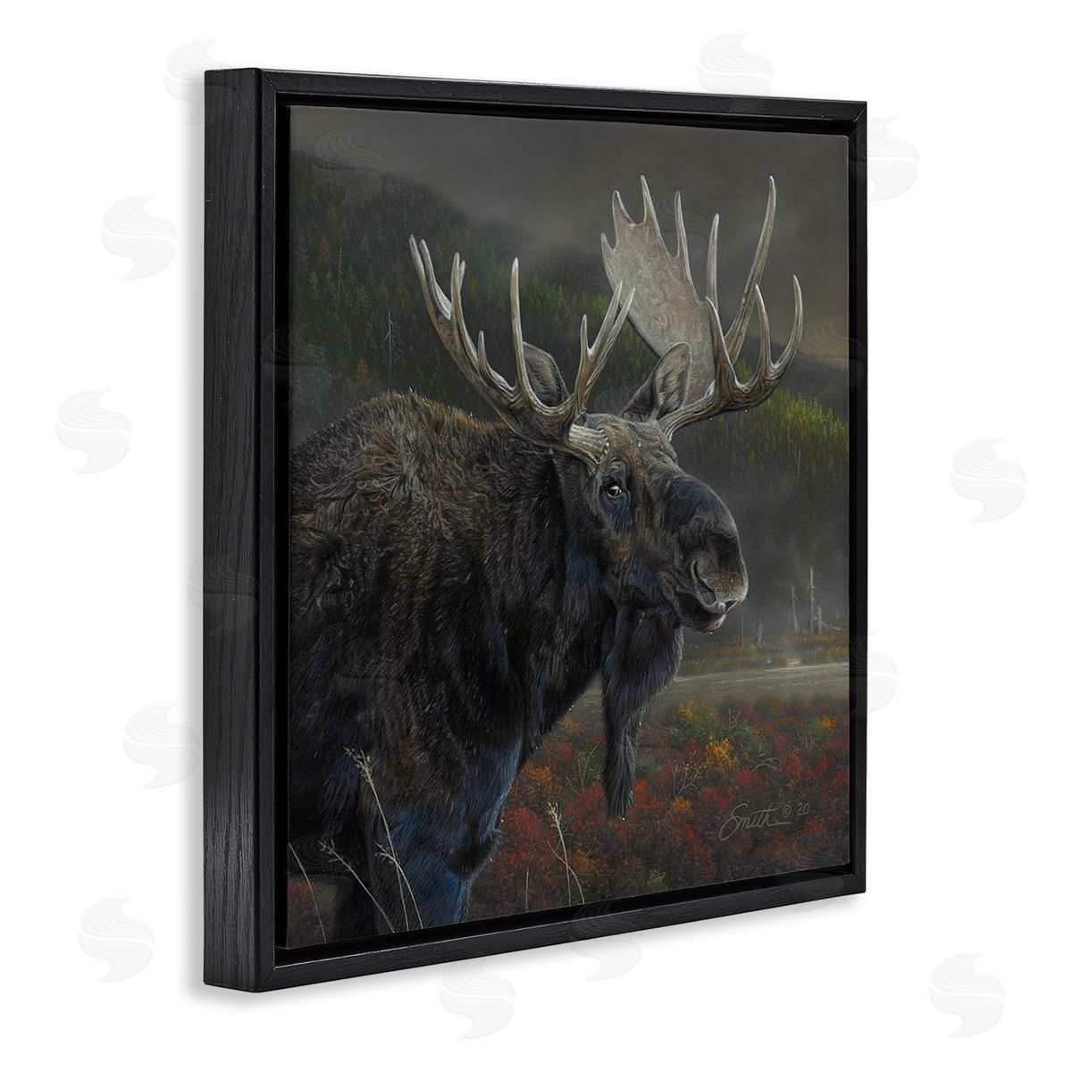 Daniel Smith Moose Dark Forest Landscape Black Floating Frame Canvas Wall Art Print