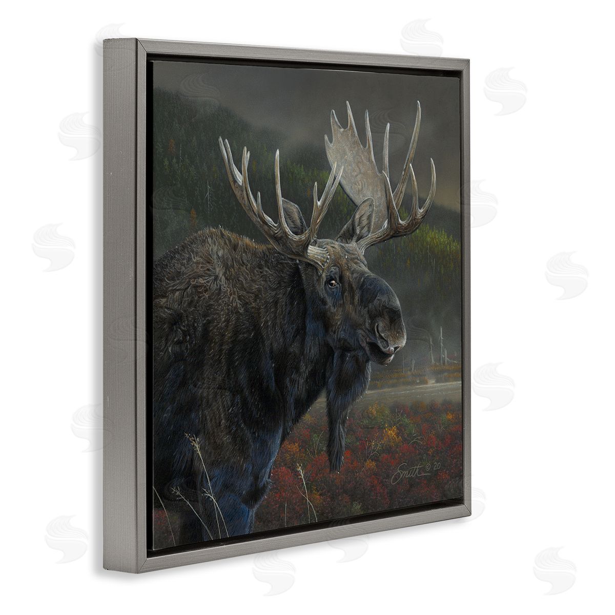 Daniel Smith Moose Dark Forest Landscape Gray Floating Frame Canvas Wall Art Print