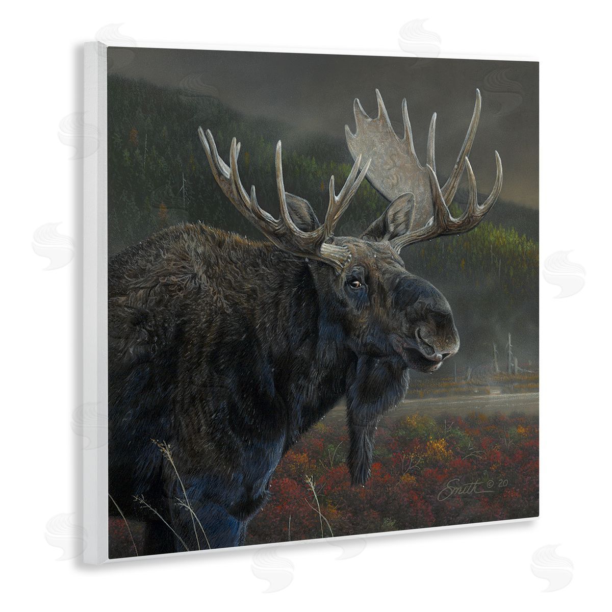 Daniel Smith Moose Dark Forest Landscape Wooden Wall Plaque Art Print