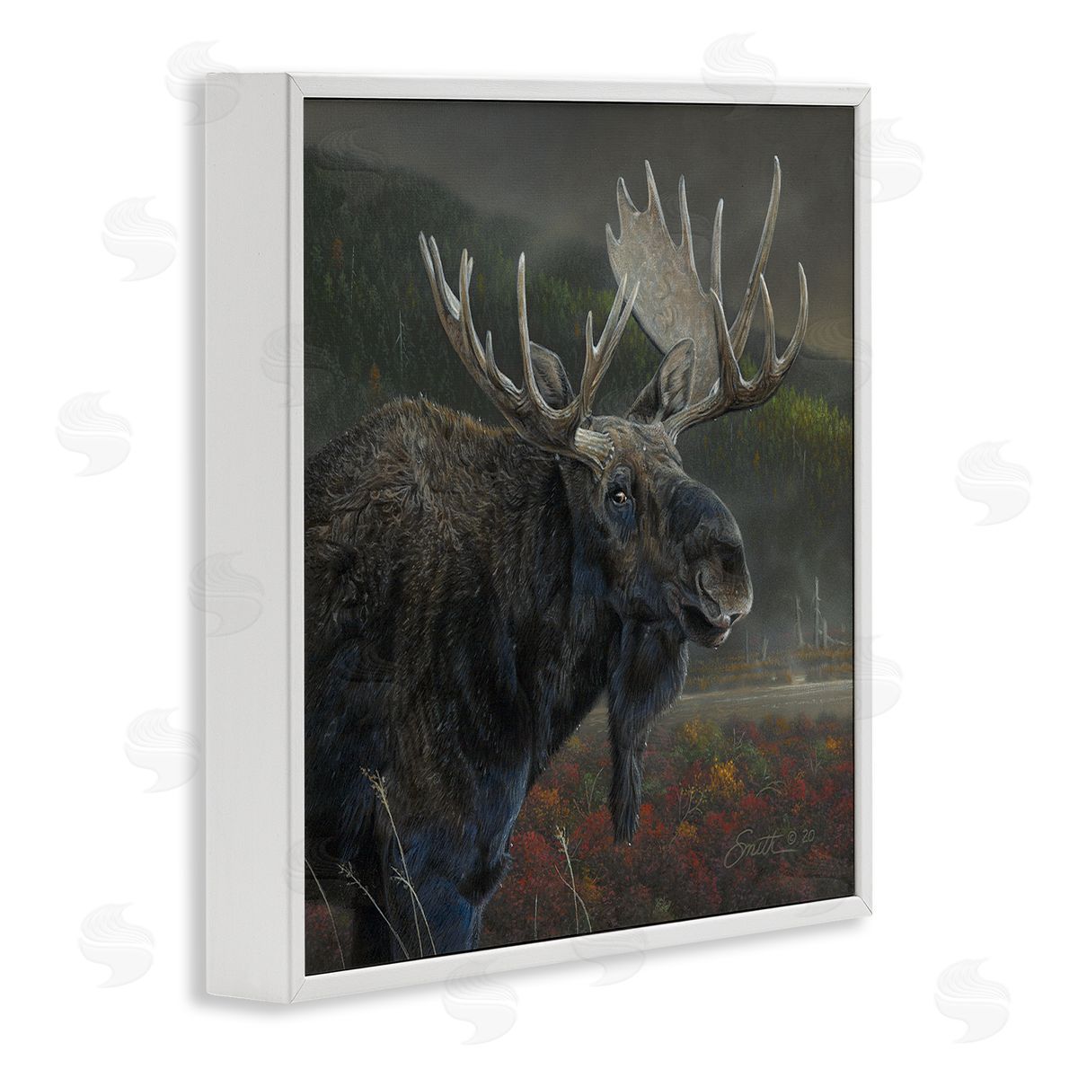 Daniel Smith Moose Dark Forest Landscape White Framed Glicee Wall Art Print