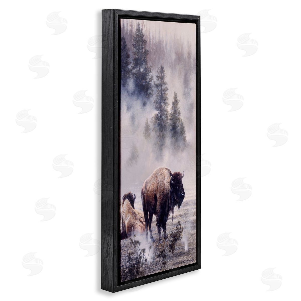 Matthew Hillier Bison Foggy Woodland Nature Black Floating Frame Canvas Wall Art Print