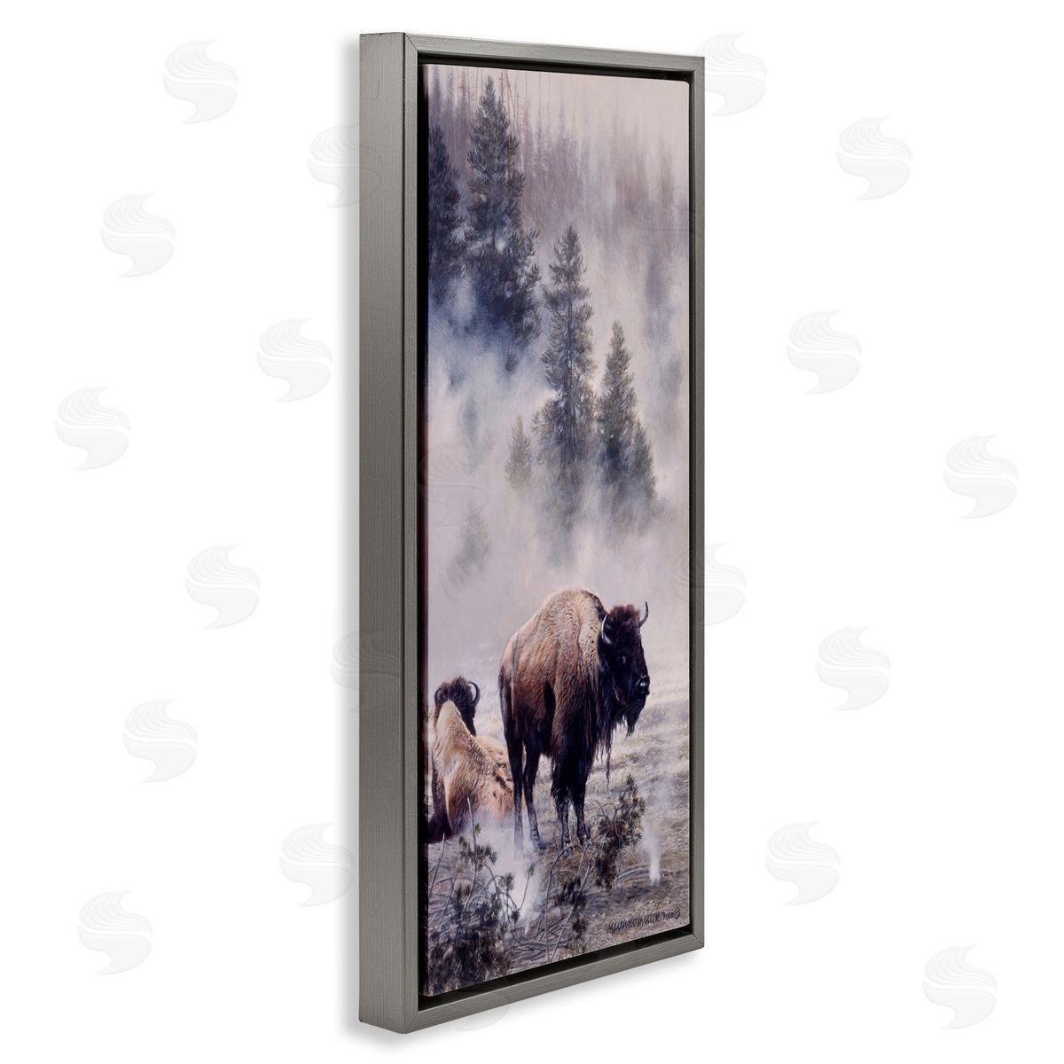 Matthew Hillier Bison Foggy Woodland Nature Gray Floating Frame Canvas Wall Art Print