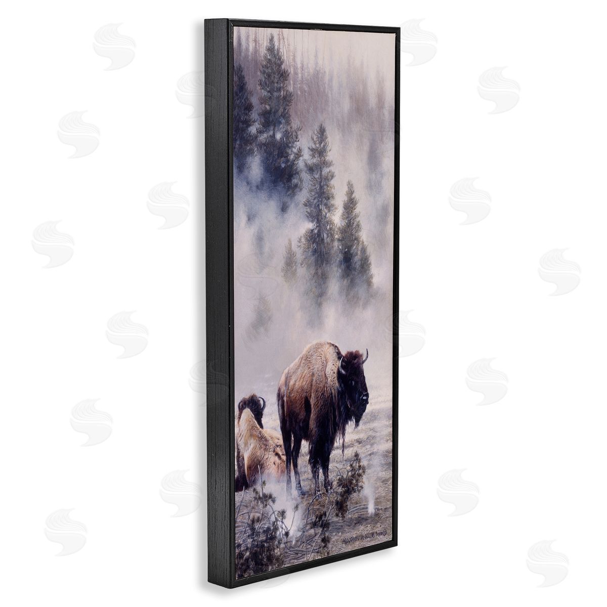 Matthew Hillier Bison Foggy Woodland Nature Black Framed Glicee Wall Art Print