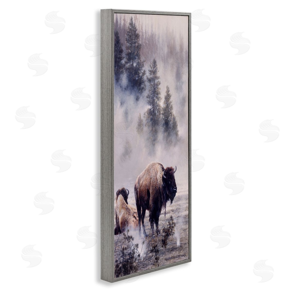 Matthew Hillier Bison Foggy Woodland Nature Gray Framed Glicee Wall Art Print
