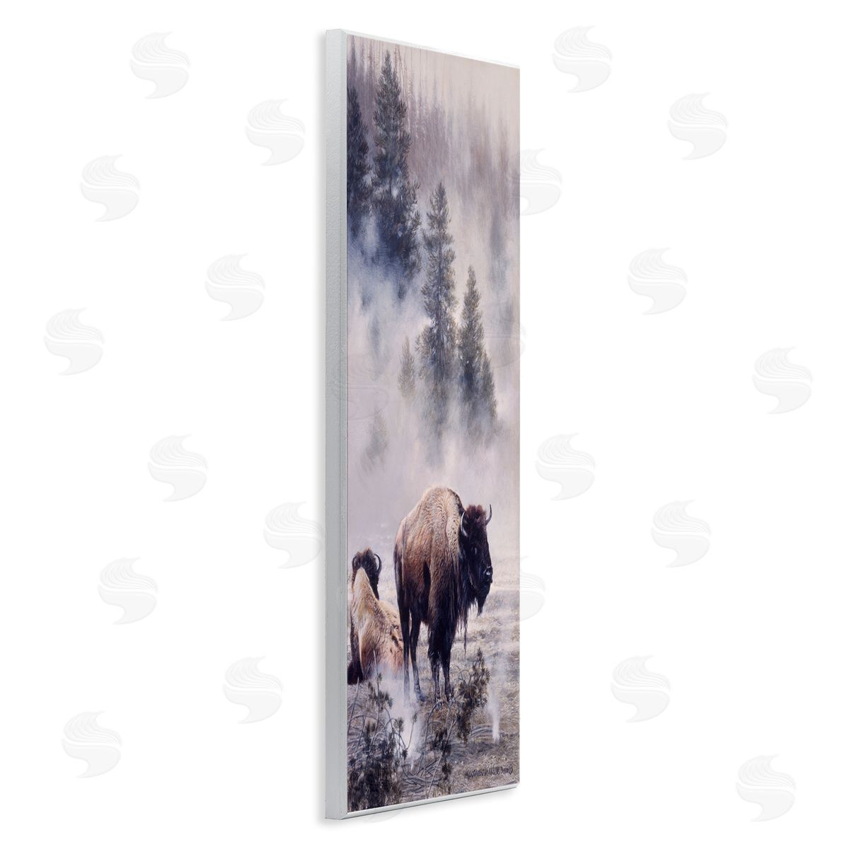 Matthew Hillier Bison Foggy Woodland Nature Wooden Wall Plaque Art Print