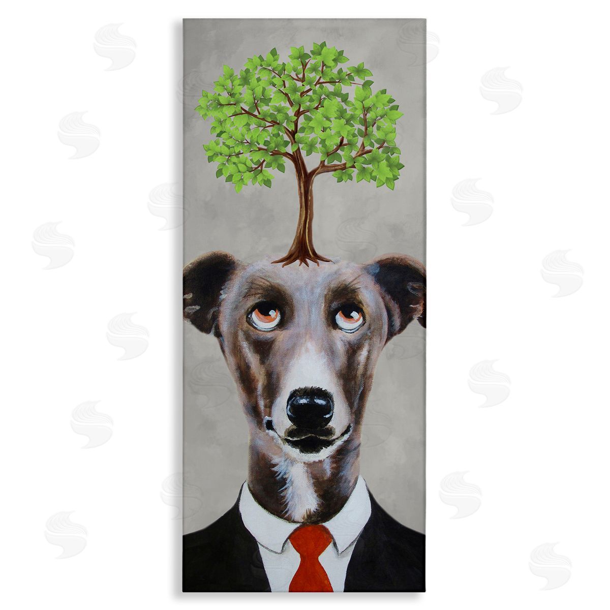 Coco de Paris Tree Growing Dog In Suit Stretched Canvas Wall Art Print