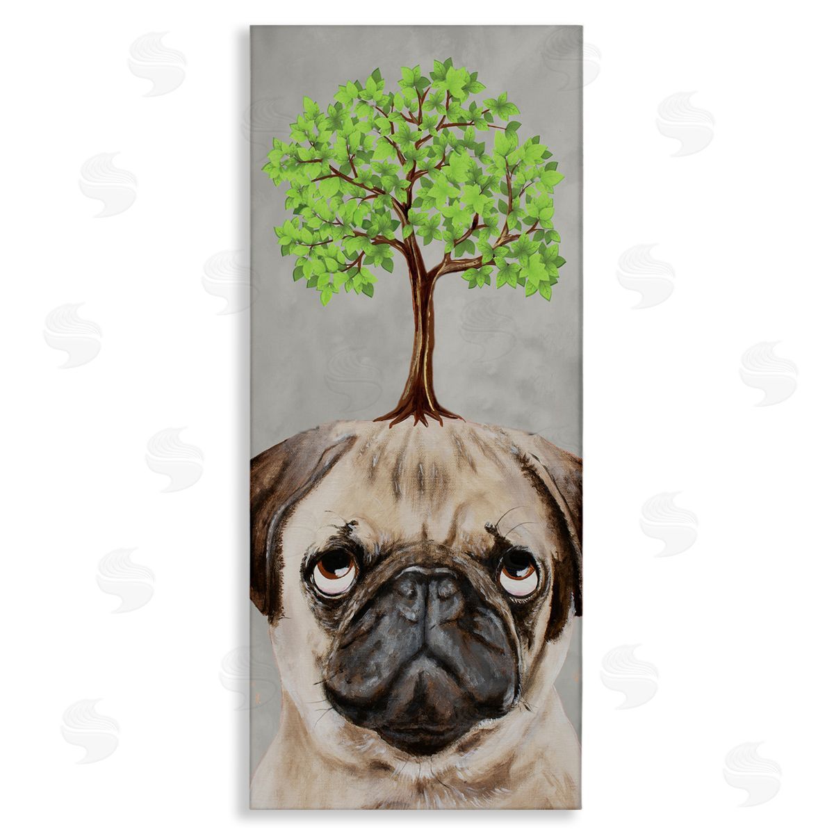Coco de Paris Pug Growing Tree Portrait Stretched Canvas Wall Art Print