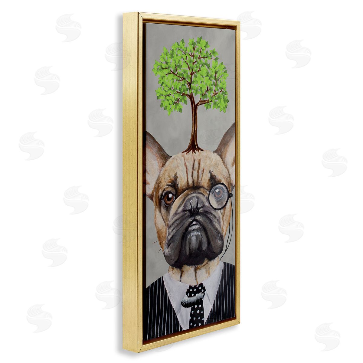 Coco de Paris Dog Wearing Suit Botanical Tree Gold Floating Frame Canvas Wall Art Print