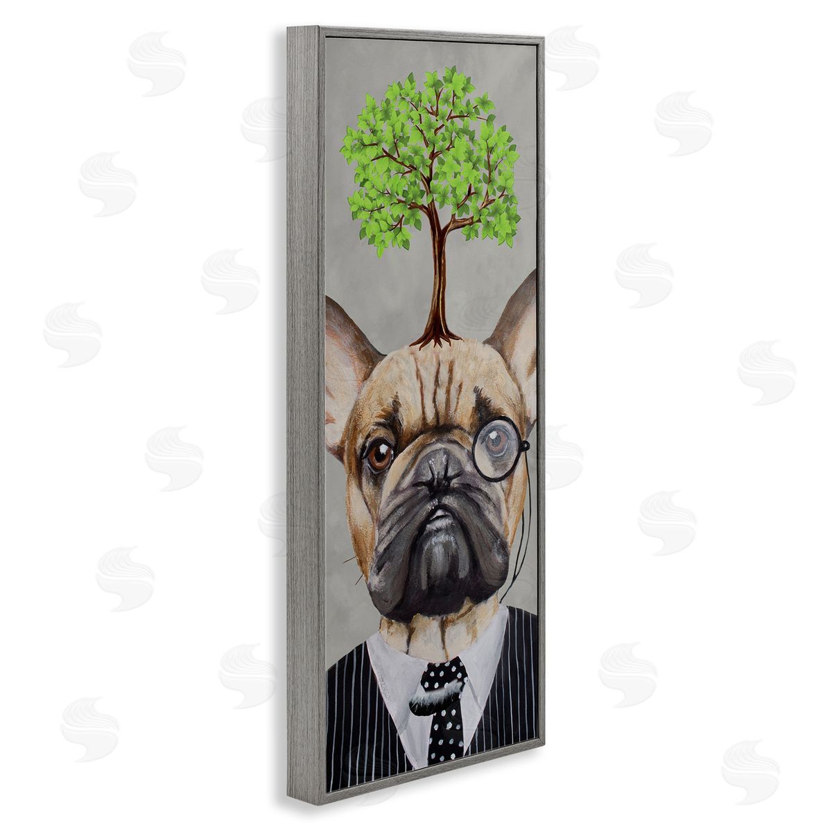 Coco de Paris Dog Wearing Suit Botanical Tree Gray Framed Glicee Wall Art Print