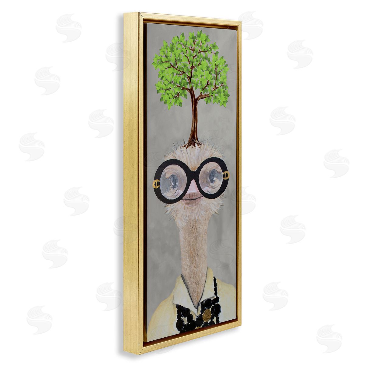 Coco de Paris Vintage Ostrich Fashion Tree Gold Floating Frame Canvas Wall Art Print