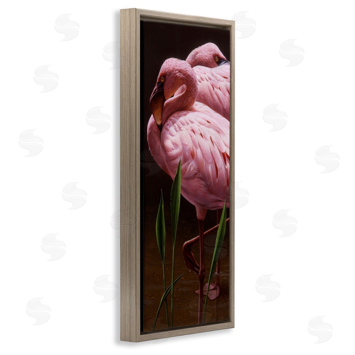 Daniel Smith Two Flamingos Pond Nature  Brown Floating Frame Canvas Wall Art Print