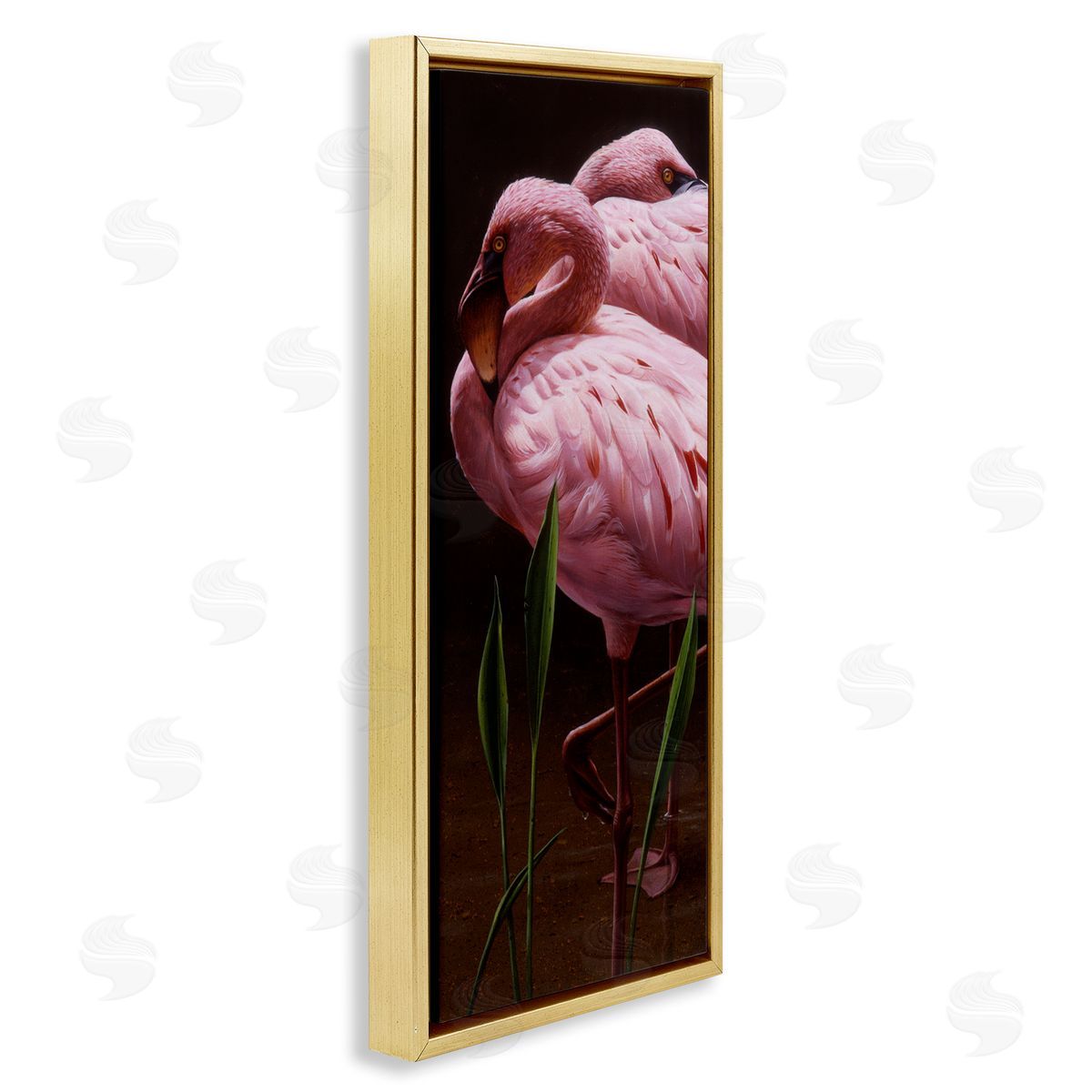Daniel Smith Two Flamingos Pond Nature  Gold Floating Frame Canvas Wall Art Print