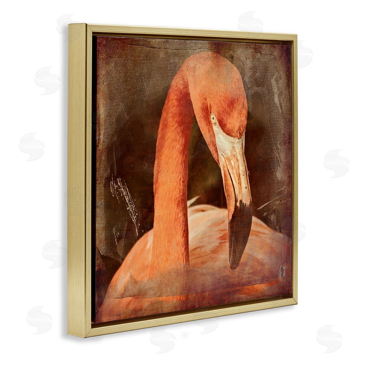 Graffitee Studios Vintage Flamingo Animal Portrait Gold Floating Frame Canvas Wall Art Print