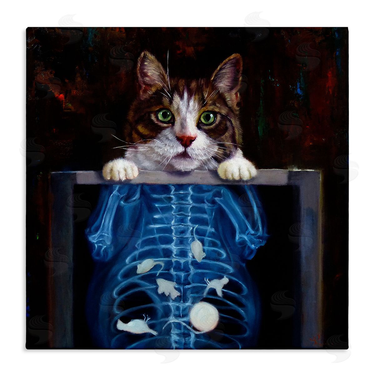 Lucia Heffernan Funny Cat X-Ray Mice Stretched Canvas Wall Art Print