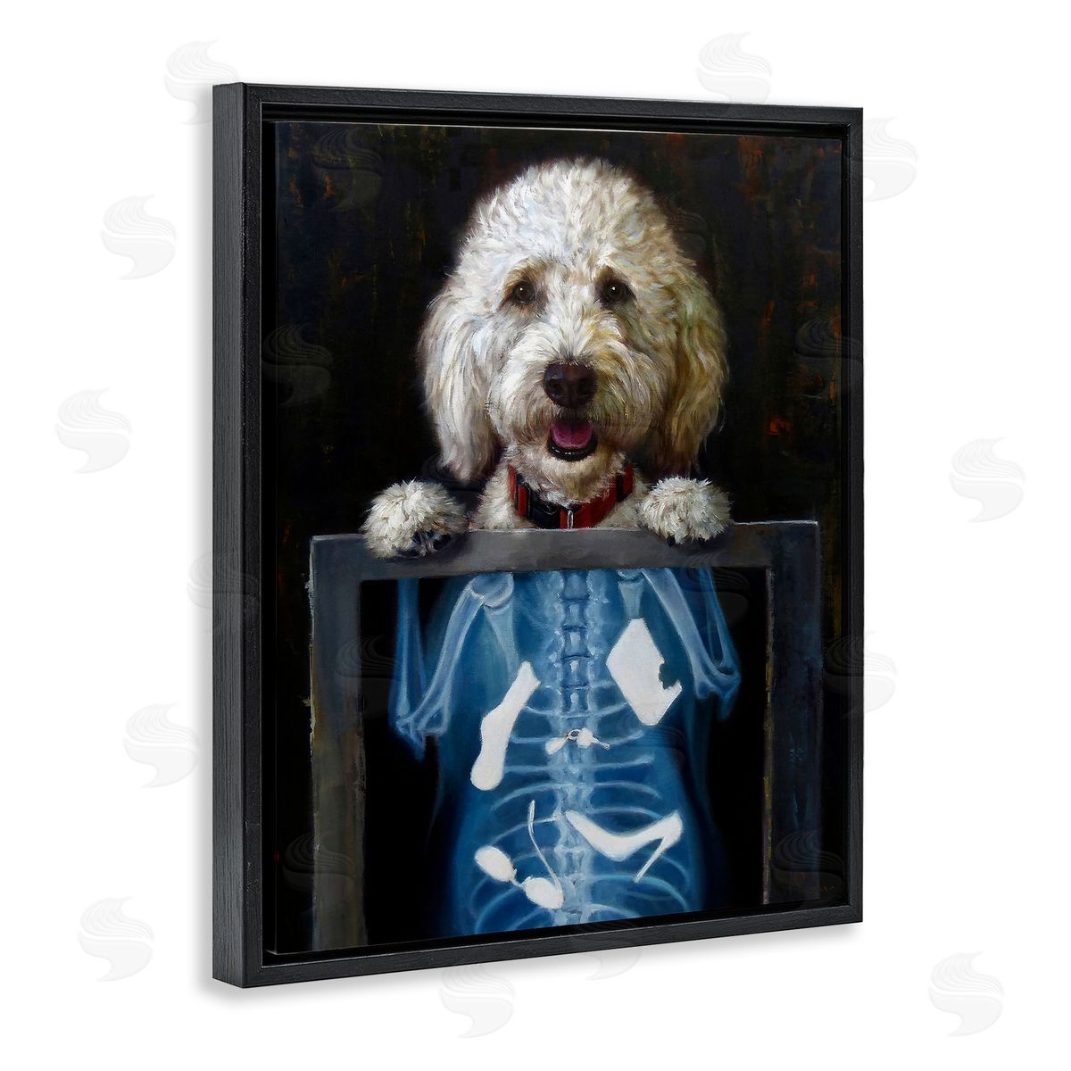 Funny Dog X-Ray Snacks Black Floating Frame Canvas Wall Art, Home Decor by Lucia Heffernan