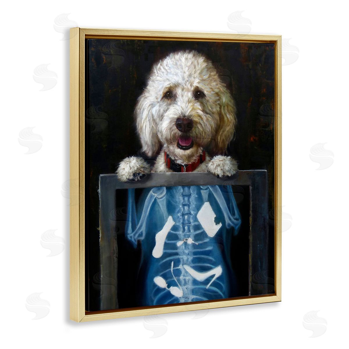 Funny Dog X-Ray Snacks Gold Floating Frame Canvas Wall Art, Home Decor by Lucia Heffernan