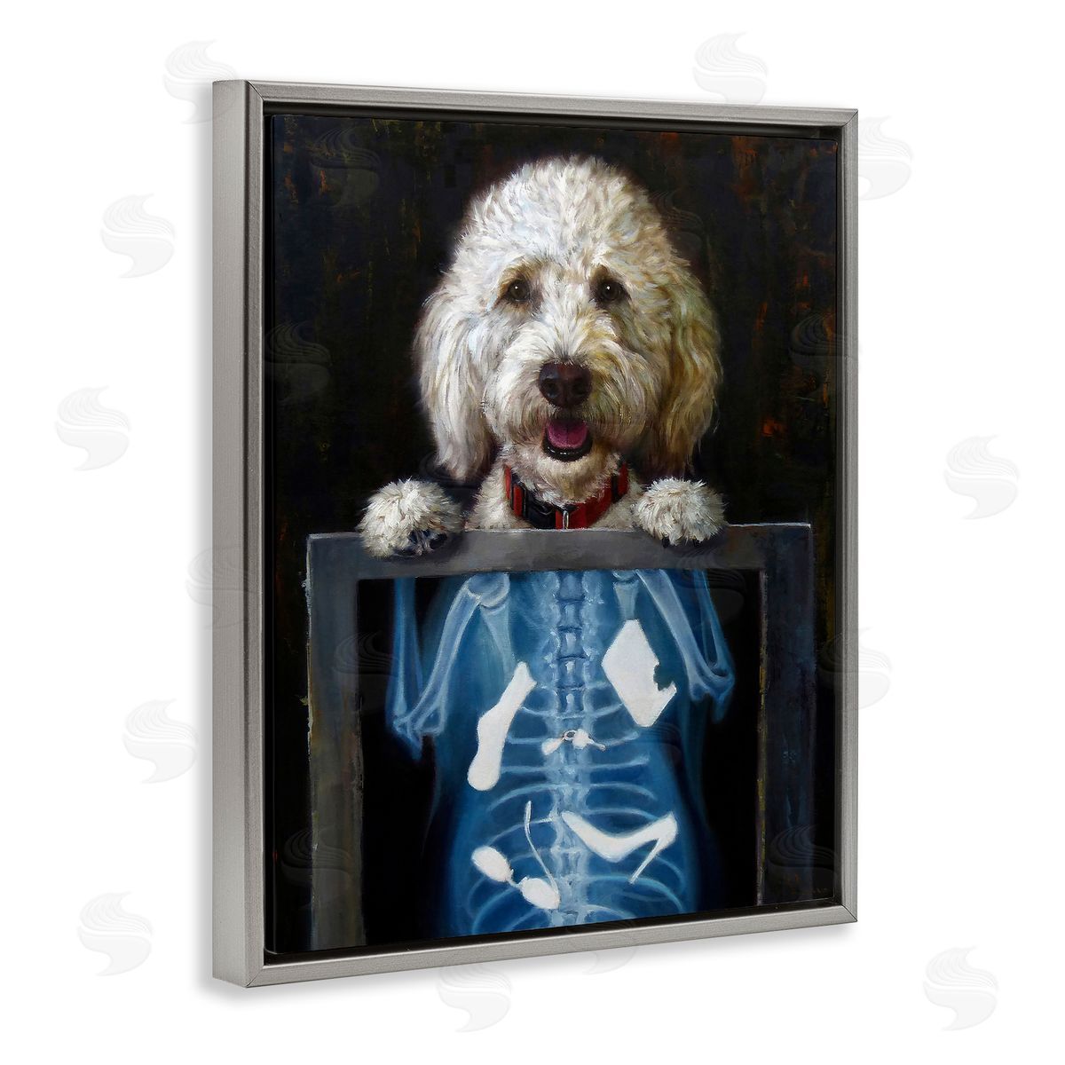 Funny Dog X-Ray Snacks Grey Floating Frame Canvas Wall Art, Home Decor by Lucia Heffernan