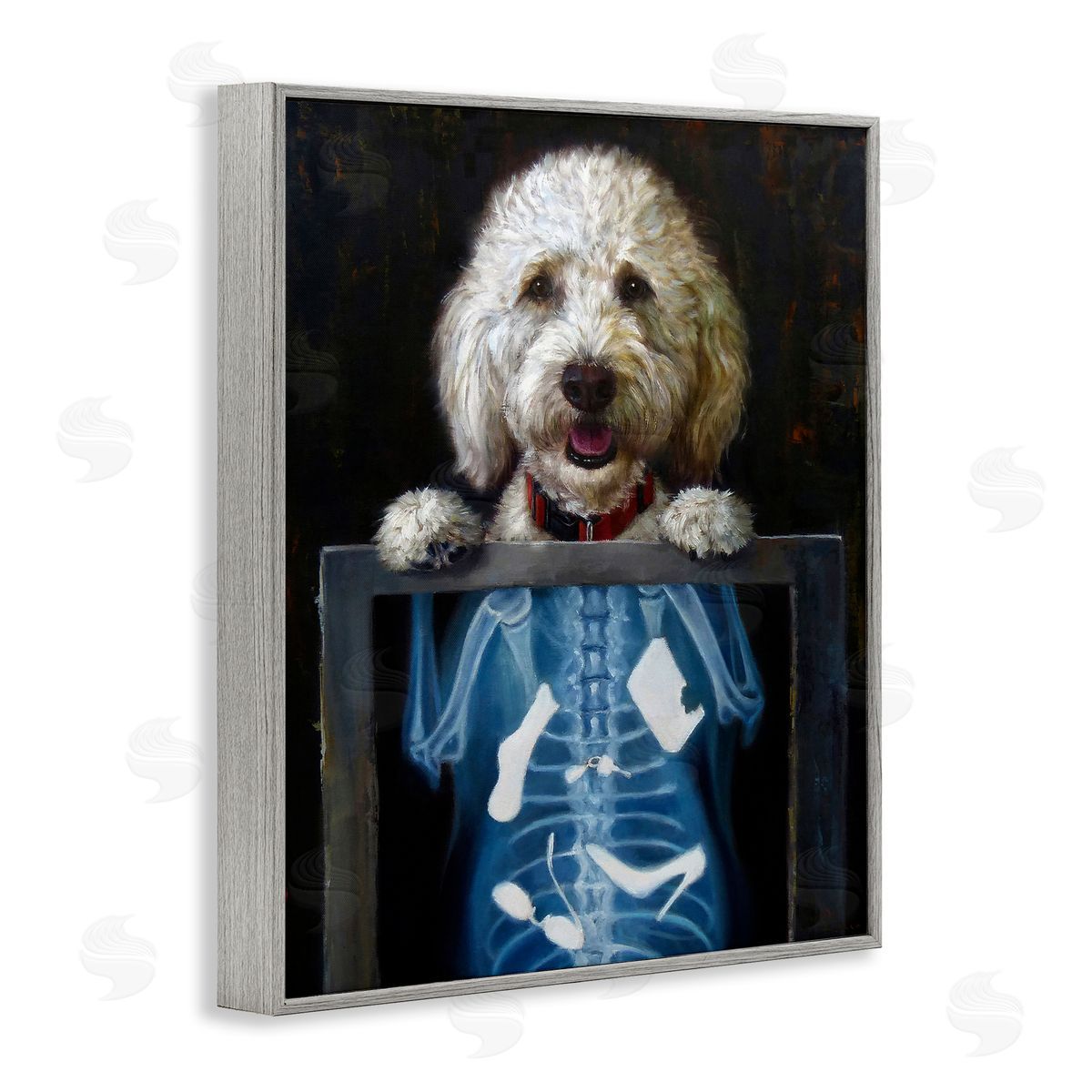 Funny Dog X-Ray Snacks Grey Frame Print Wall Art, Home Decor by Lucia Heffernan
