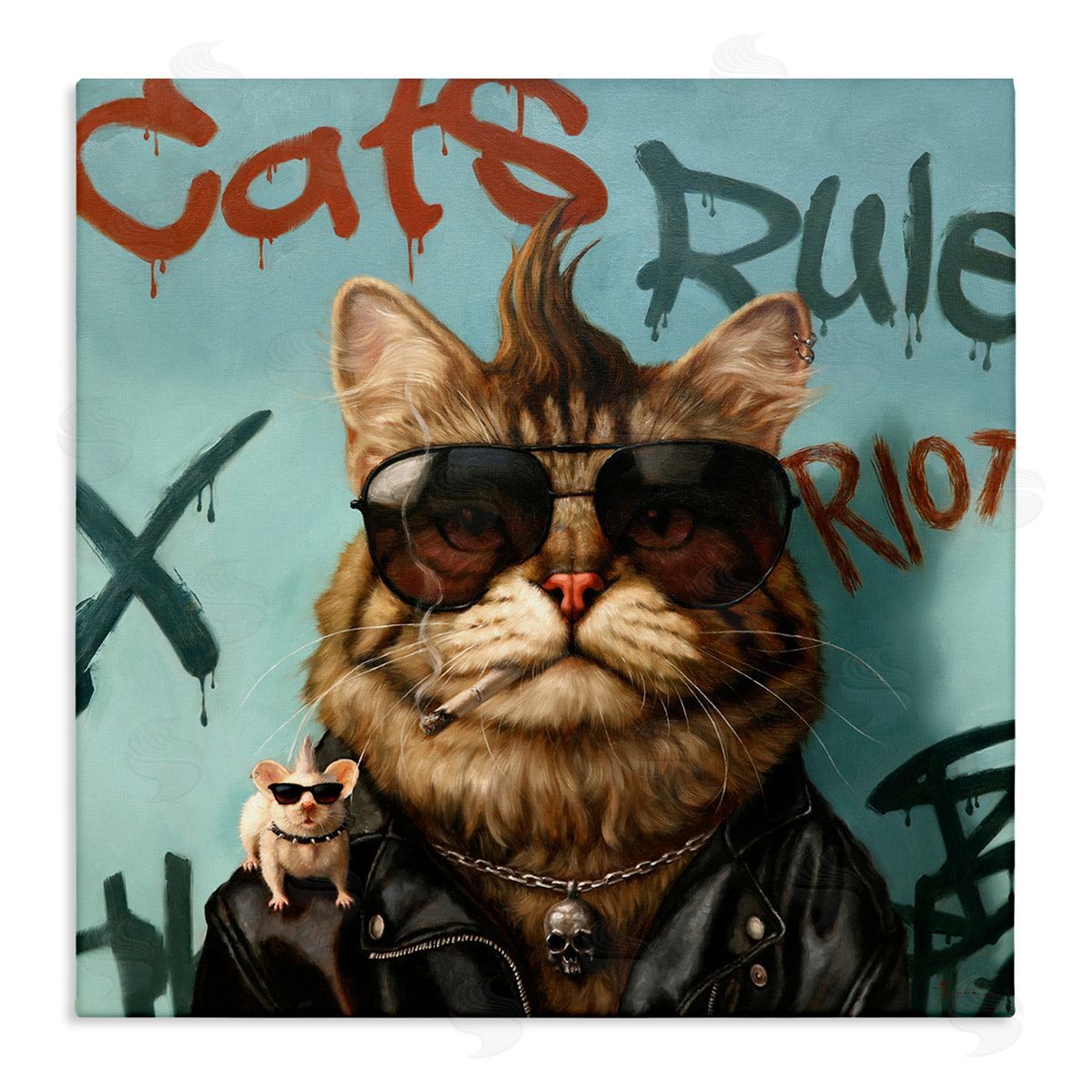 Lucia Heffernan Cats Rule Graffiti Urban Animals Stretched Canvas Wall Art Print