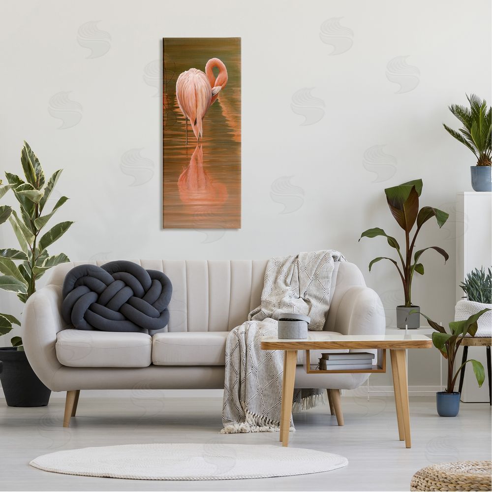 Jeremy Paul Flamingo Preening Water Reflection Canvas Wall Art in Room