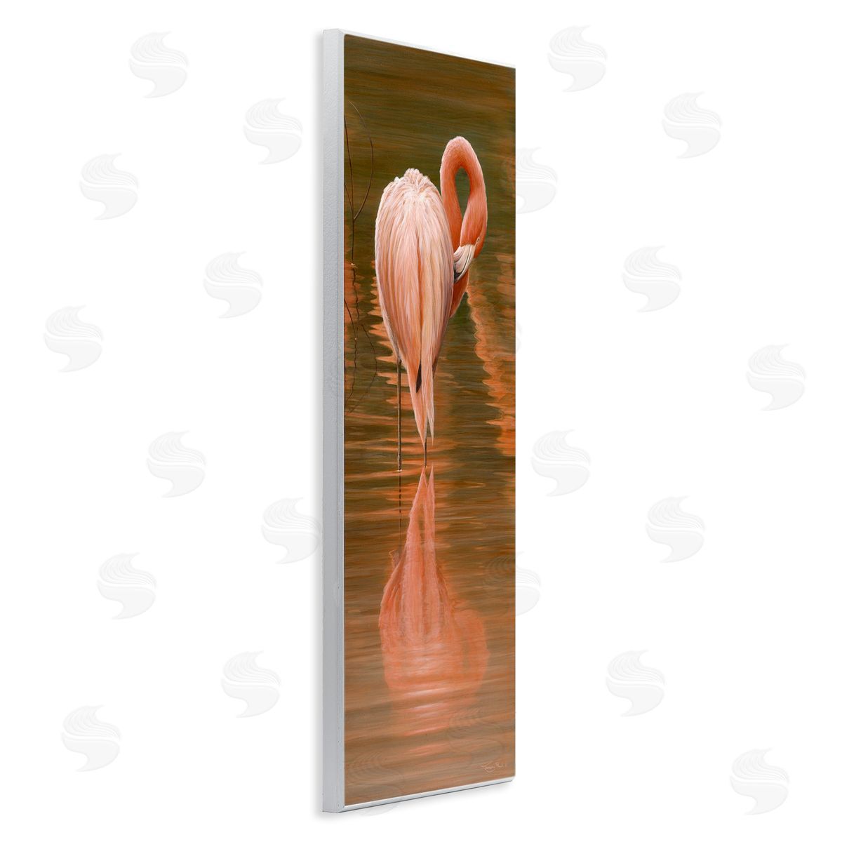 Jeremy Paul Flamingo Preening Water Reflection Wooden Wall Plaque Art Print