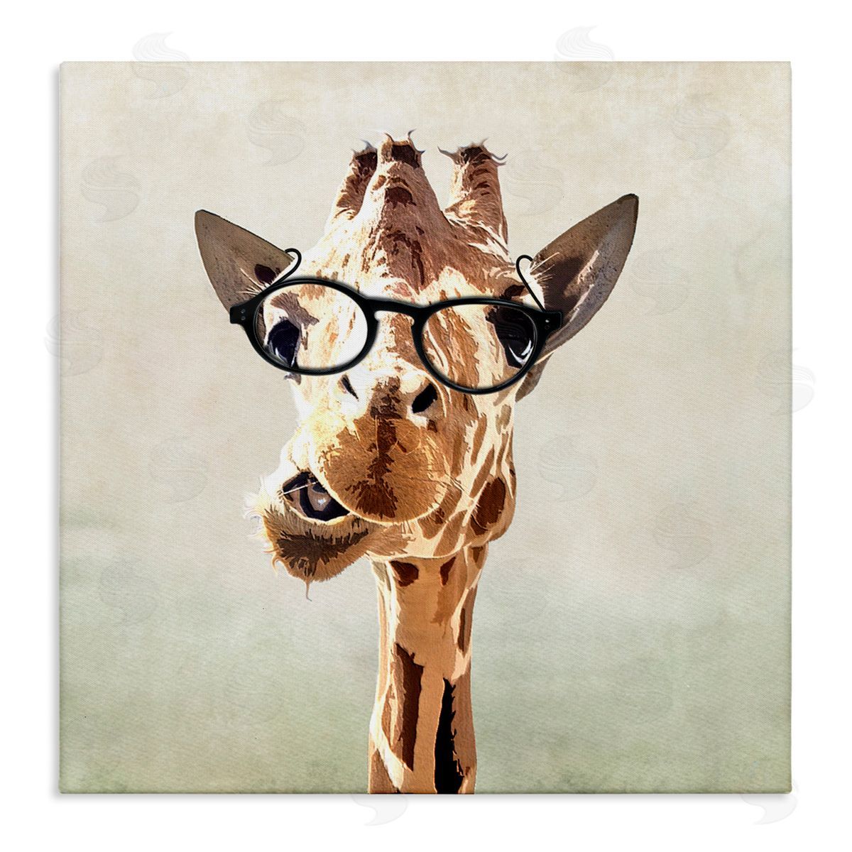 Karen Smith Funny Chewing Giraffe Glasses Stretched Canvas Wall Art Print