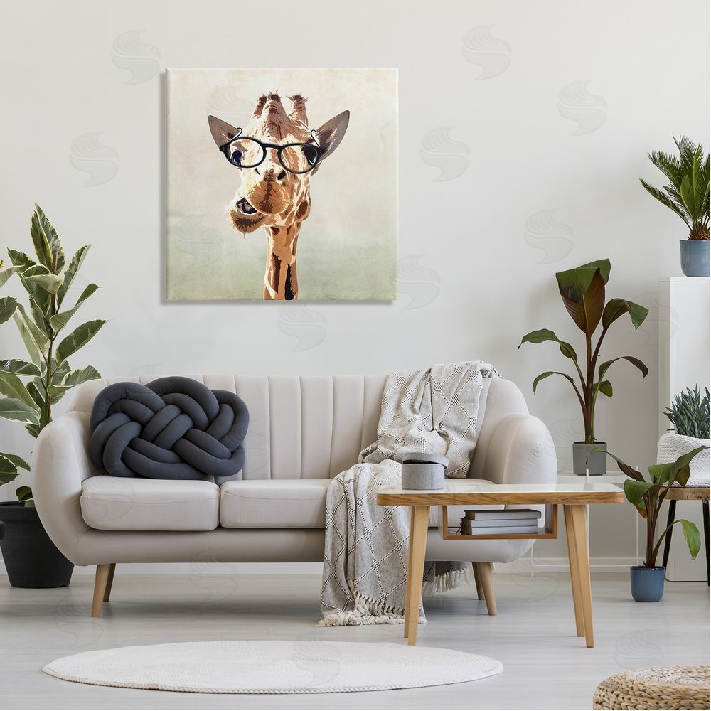 Karen Smith Funny Chewing Giraffe Glasses Canvas Wall Art in Room