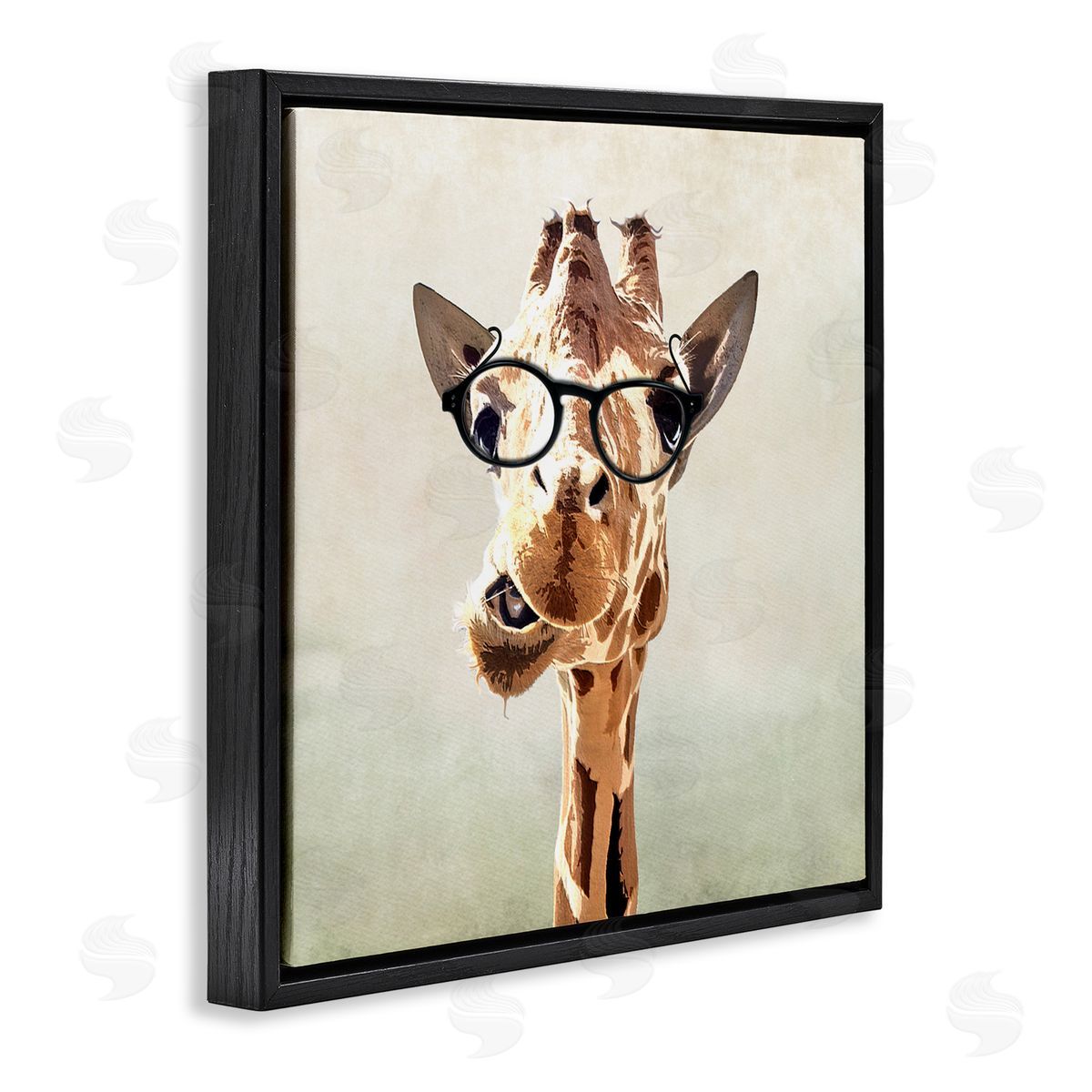 Karen Smith Funny Chewing Giraffe Glasses Black Floating Frame Canvas Wall Art Print