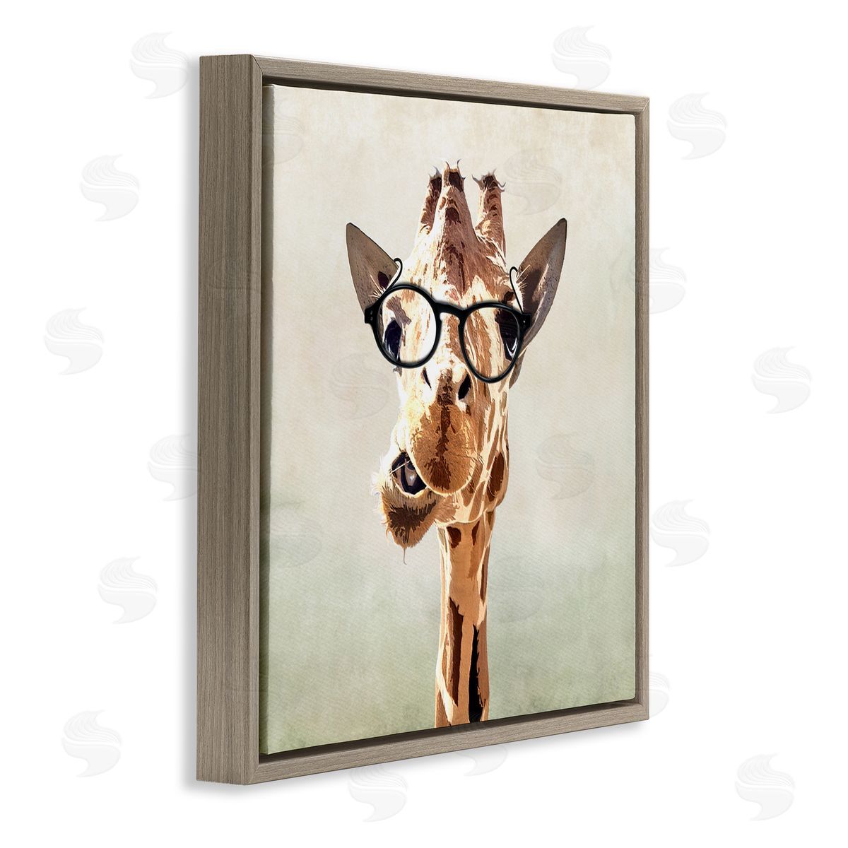 Karen Smith Funny Chewing Giraffe Glasses Brown Floating Frame Canvas Wall Art Print