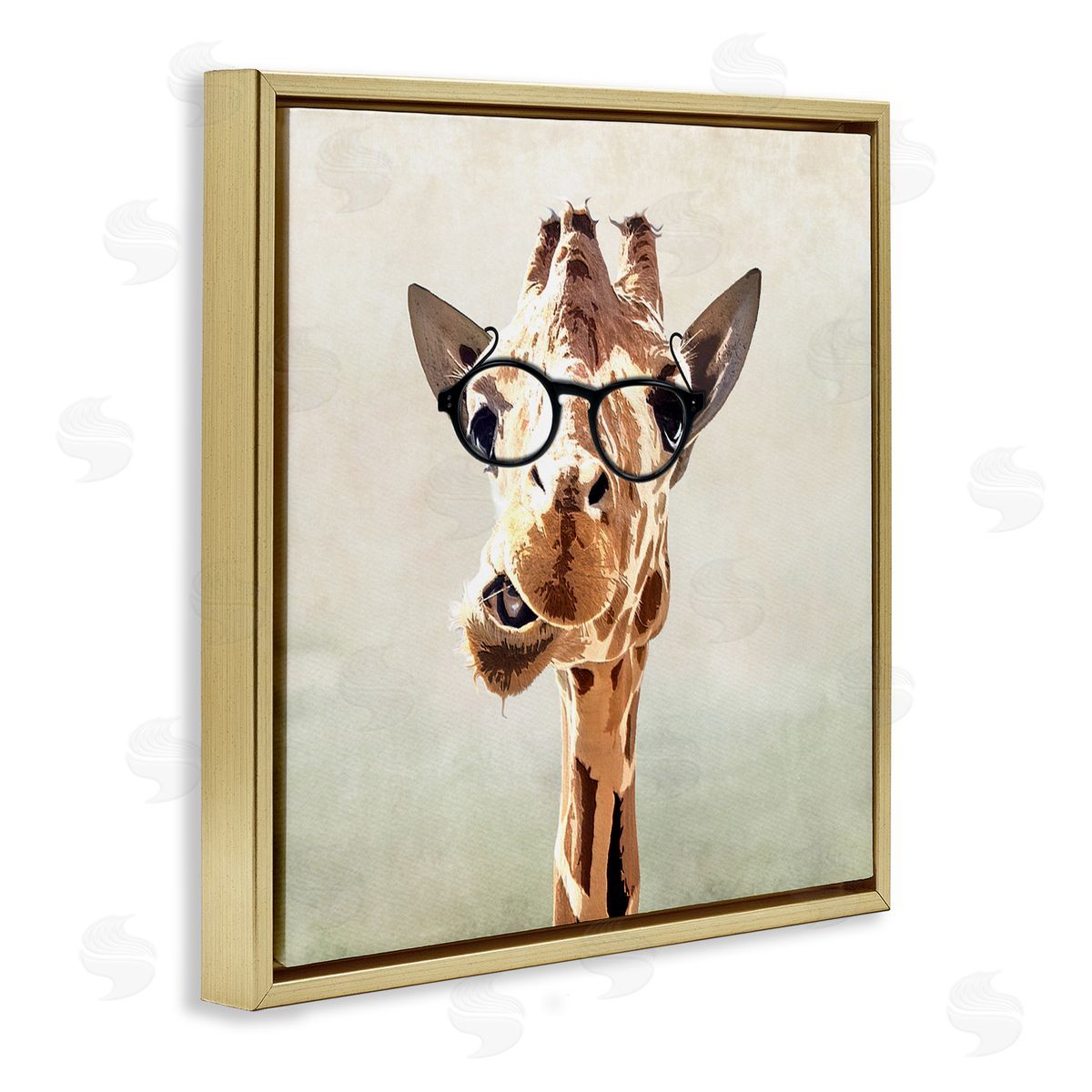 Karen Smith Funny Chewing Giraffe Glasses Gold Floating Frame Canvas Wall Art Print