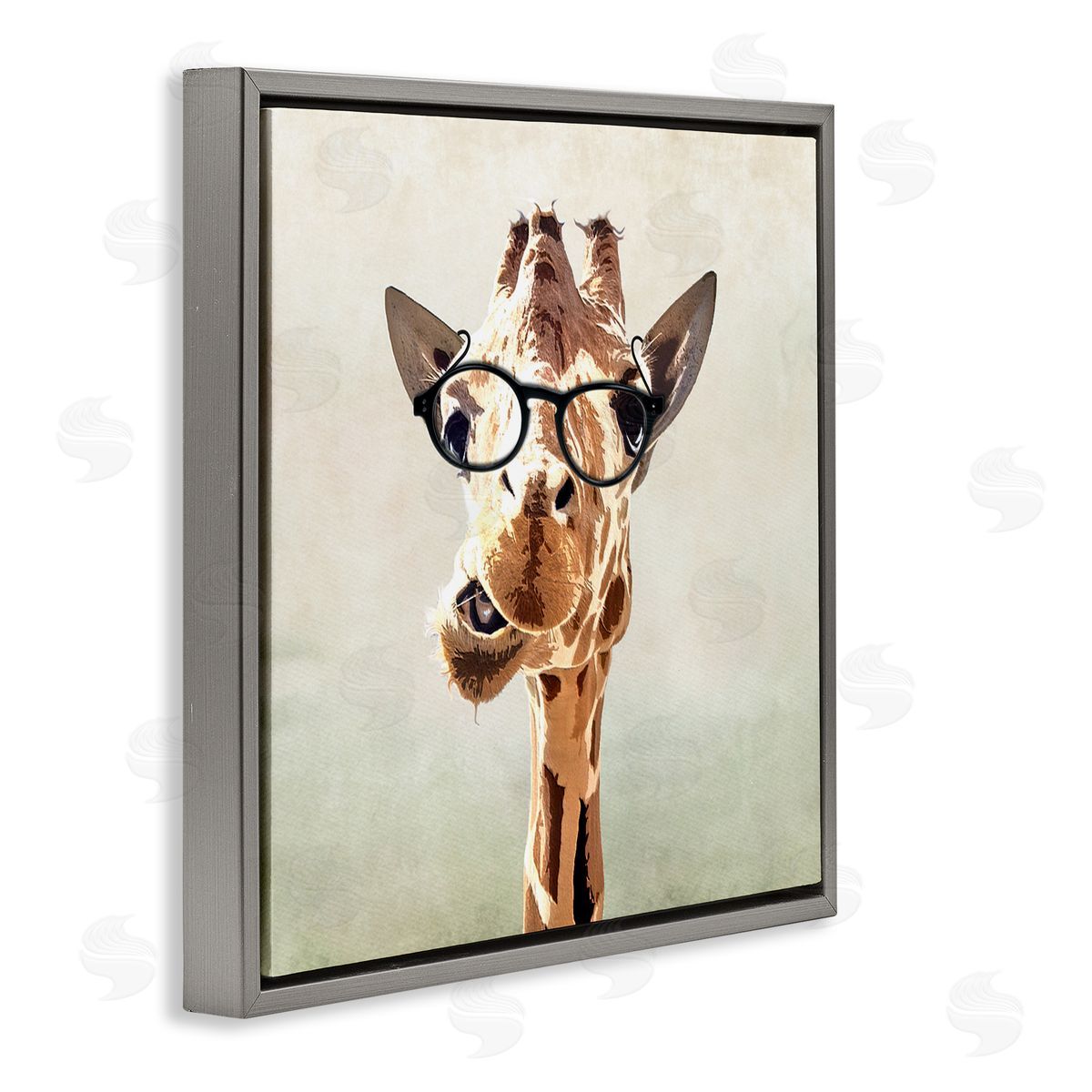 Karen Smith Funny Chewing Giraffe Glasses Gray Floating Frame Canvas Wall Art Print