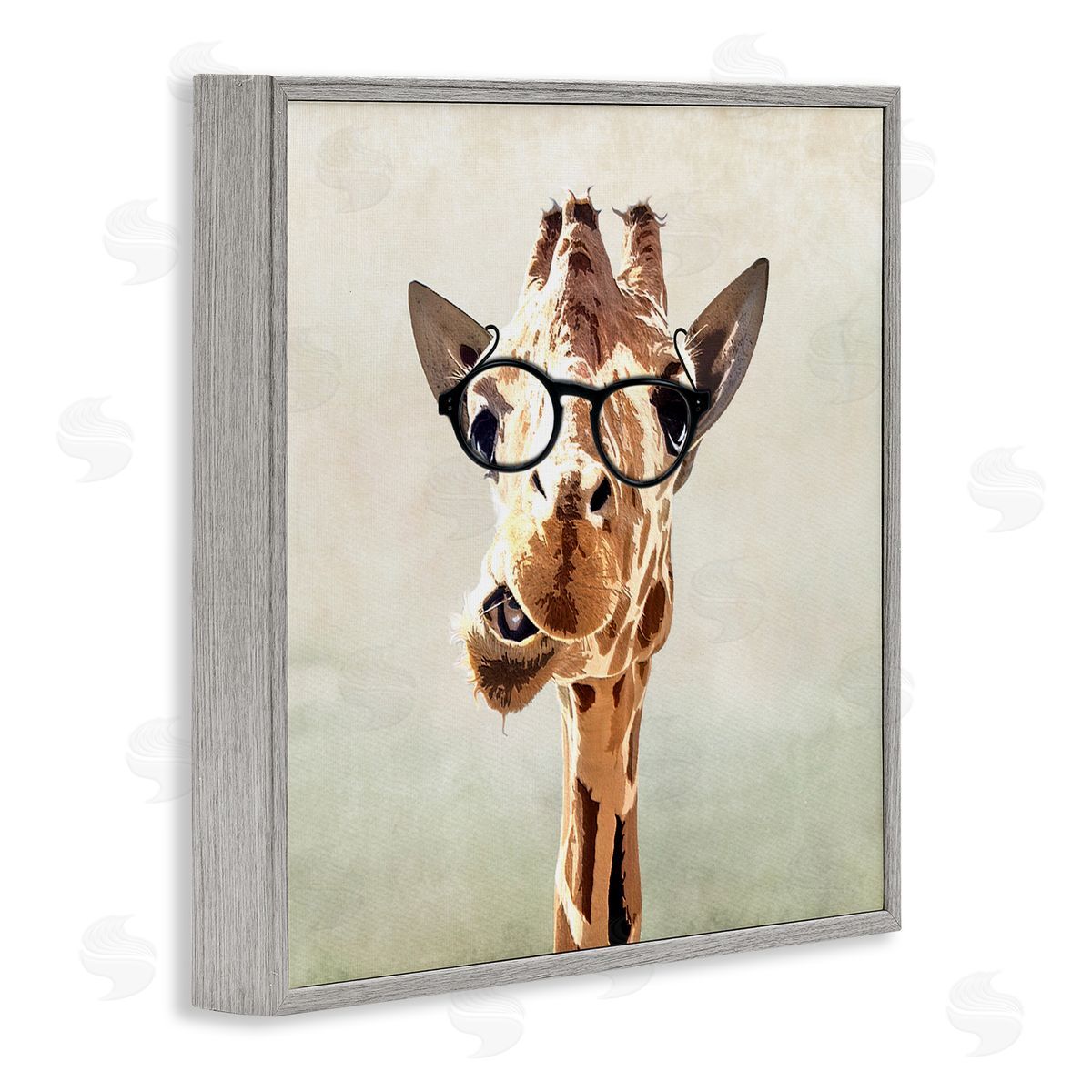 Karen Smith Funny Chewing Giraffe Glasses Gray Framed Glicee Wall Art Print