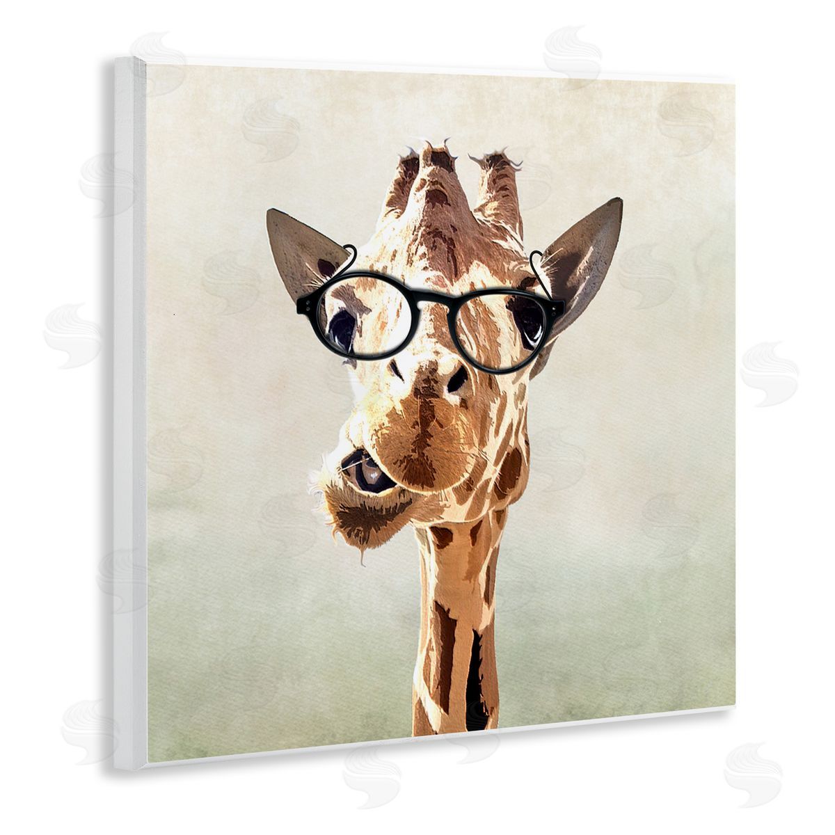 Karen Smith Funny Chewing Giraffe Glasses Wooden Wall Plaque Art Print