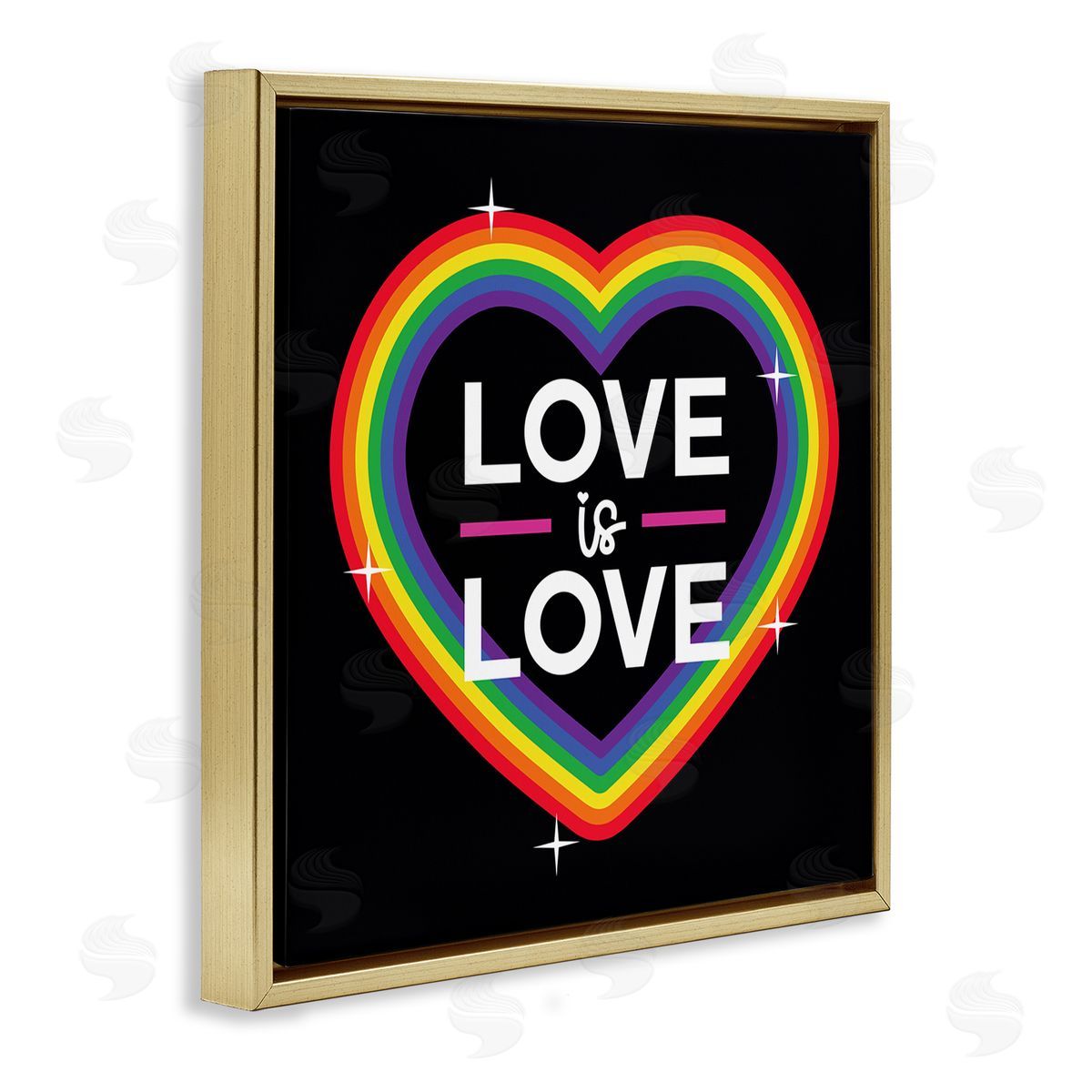 Angela Nickeas Love Rainbow Heart Pride Gold Floating Frame Canvas Wall Art Print