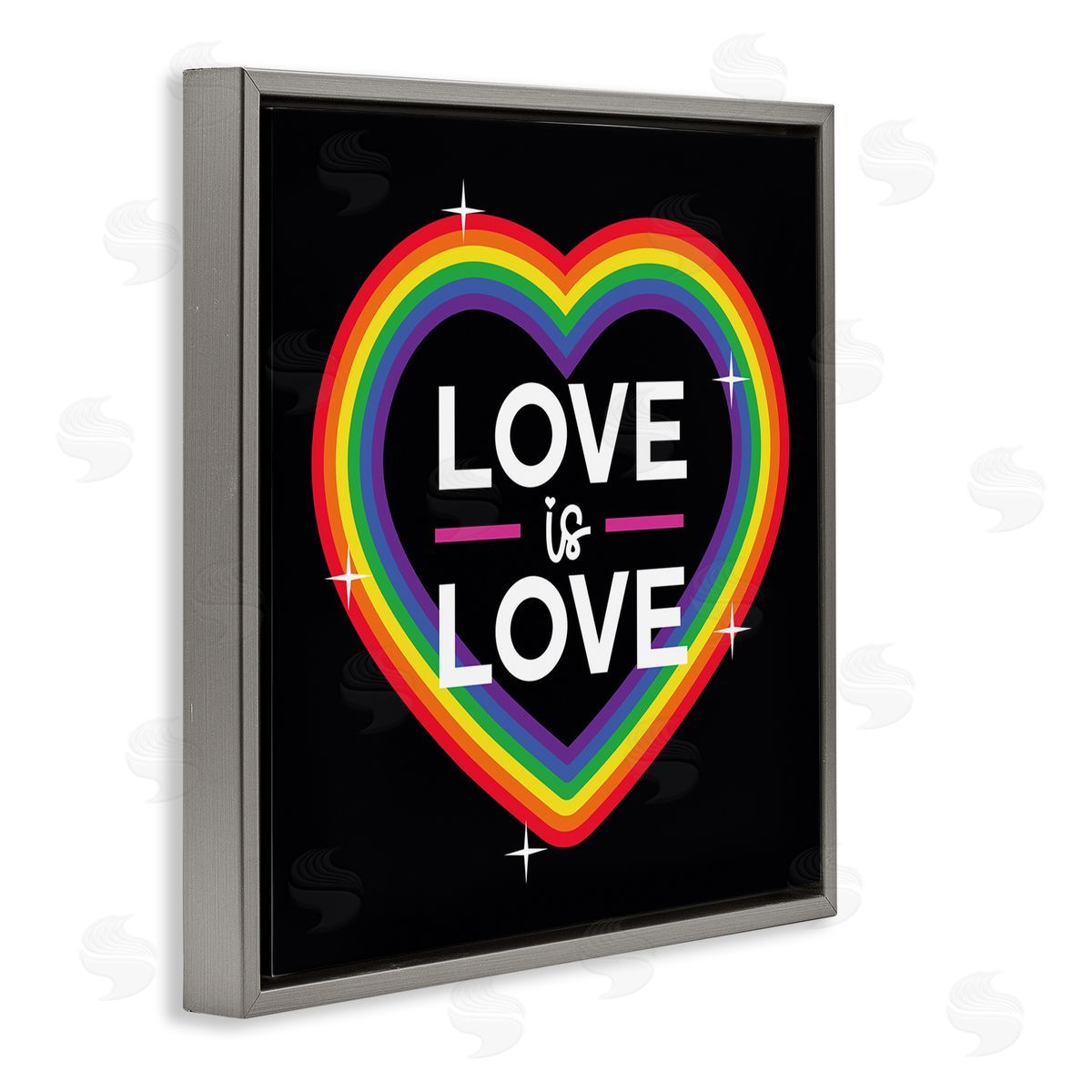 Angela Nickeas Love Rainbow Heart Pride Gray Floating Frame Canvas Wall Art Print