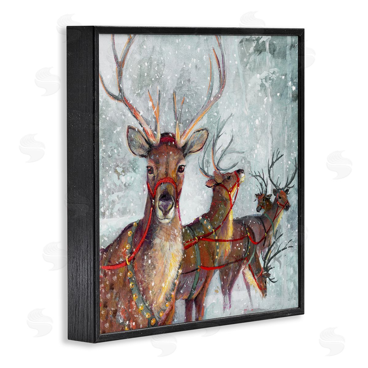 Winter Reindeer Holiday Landscape Black Frame Print Wall Art, Home Decor by Ruane Manning