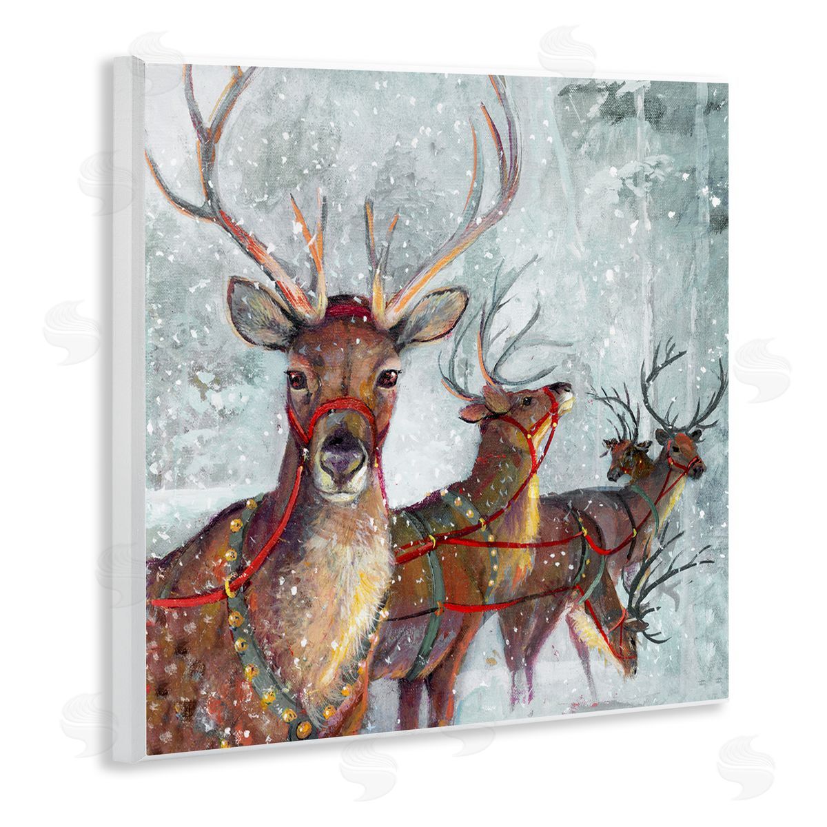 Winter Reindeer Holiday Landscape Wood Plaque Wall Art, Home Decor by Ruane Manning