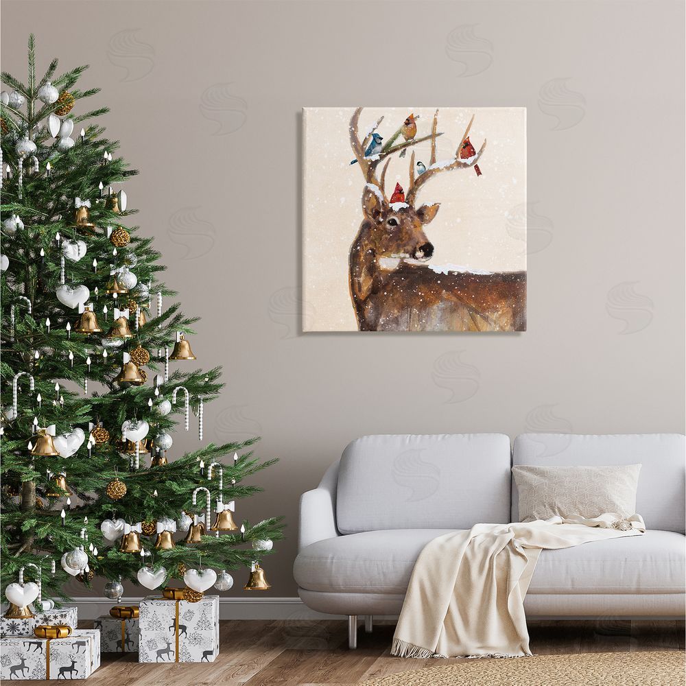 Ruane Manning Cardinals Perched Snowy Antlers Canvas Wall Art in Room