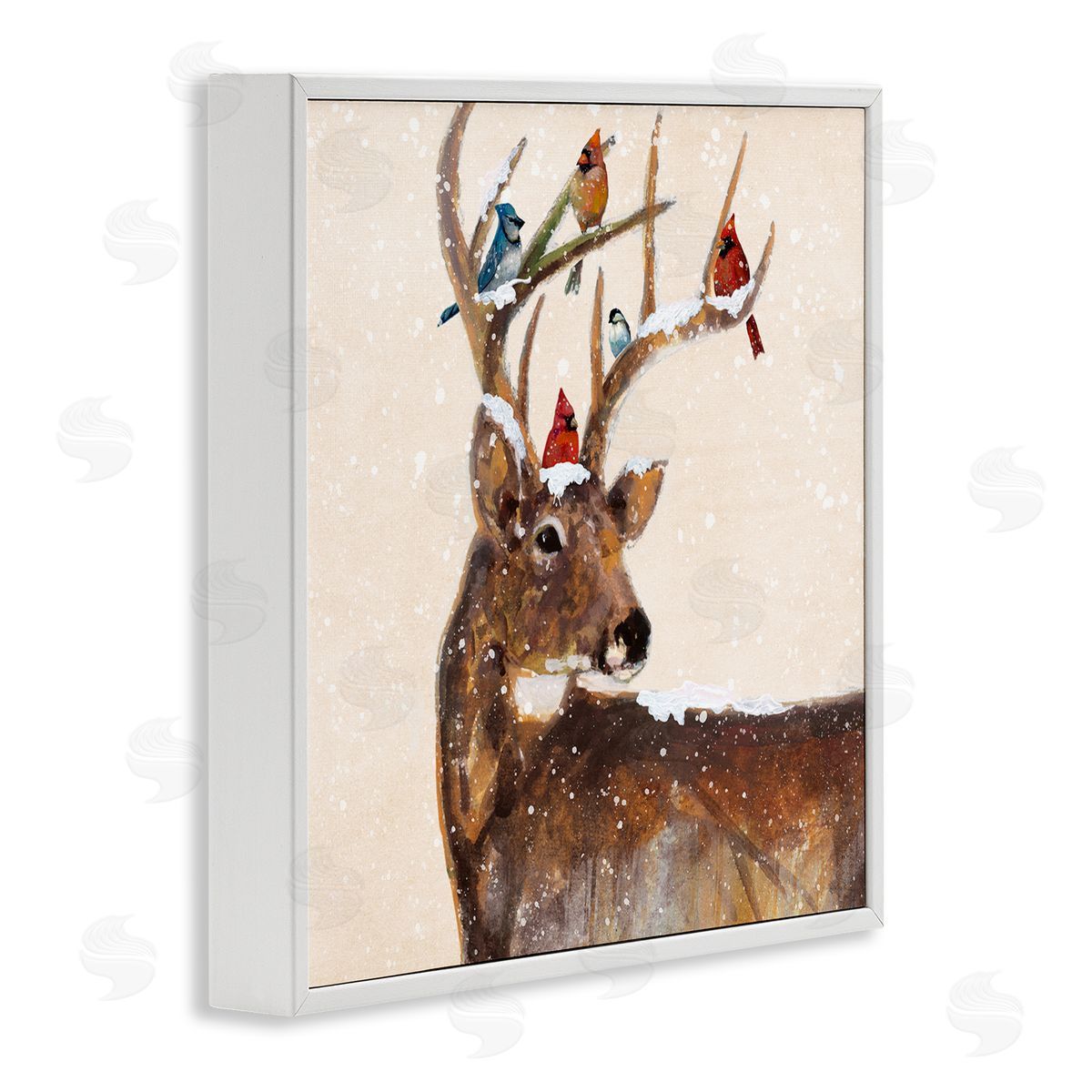 Ruane Manning Cardinals Perched Snowy Antlers White Framed Glicee Wall Art Print