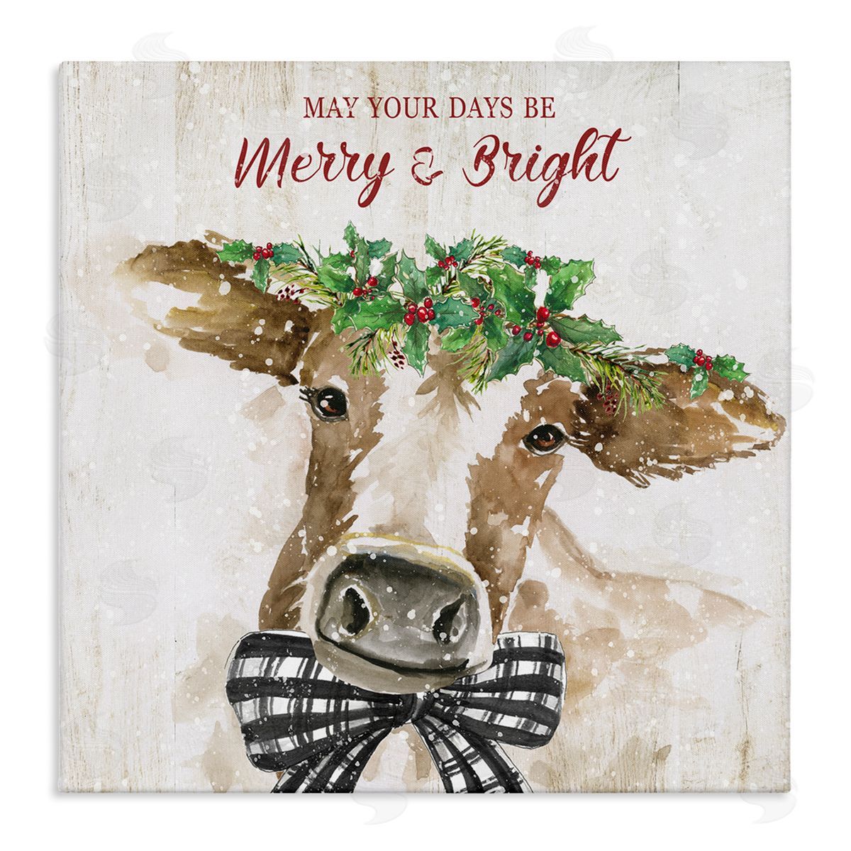 Nan Merry & Bright Holiday Cattle Stretched Canvas Wall Art Print