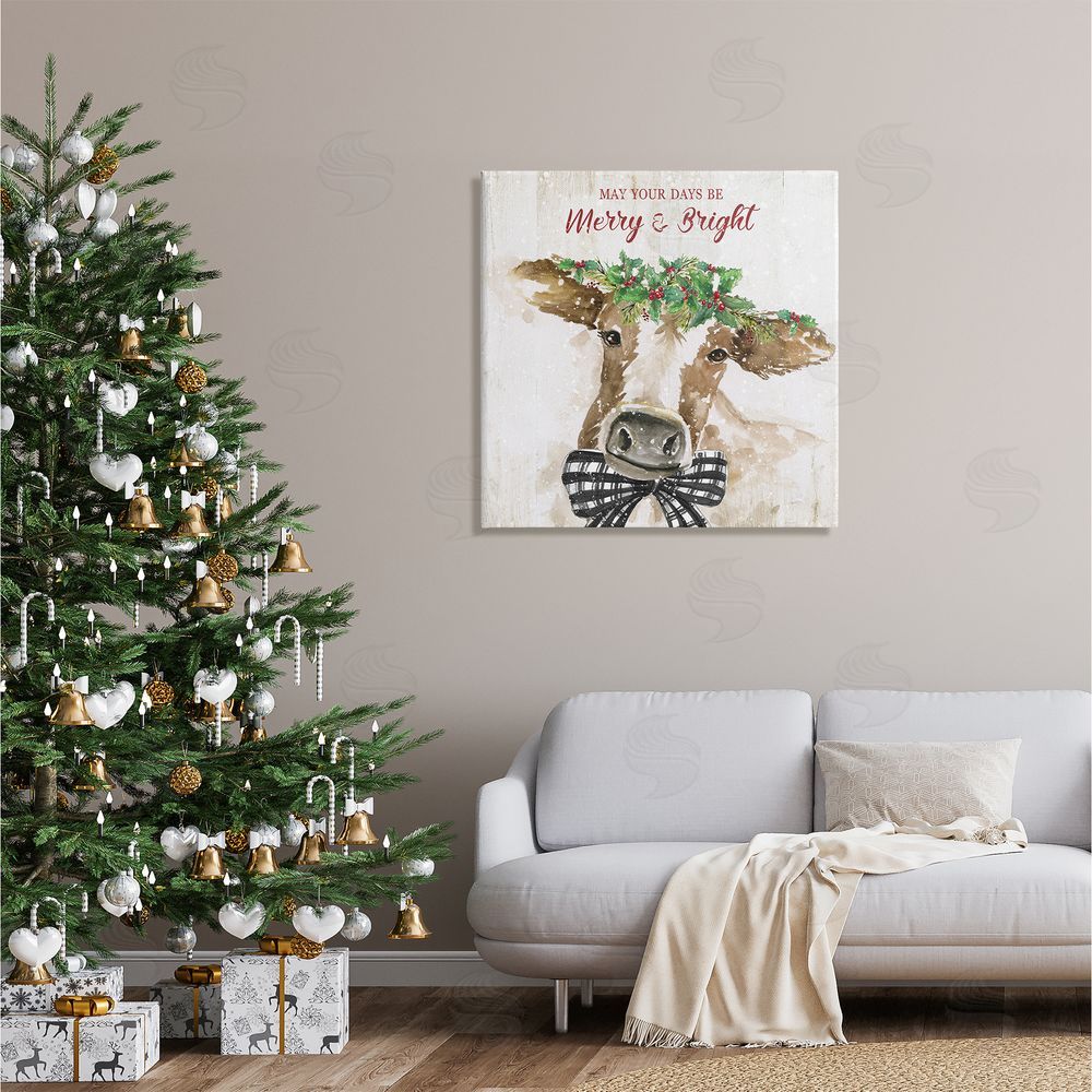 Nan Merry & Bright Holiday Cattle Canvas Wall Art in Room