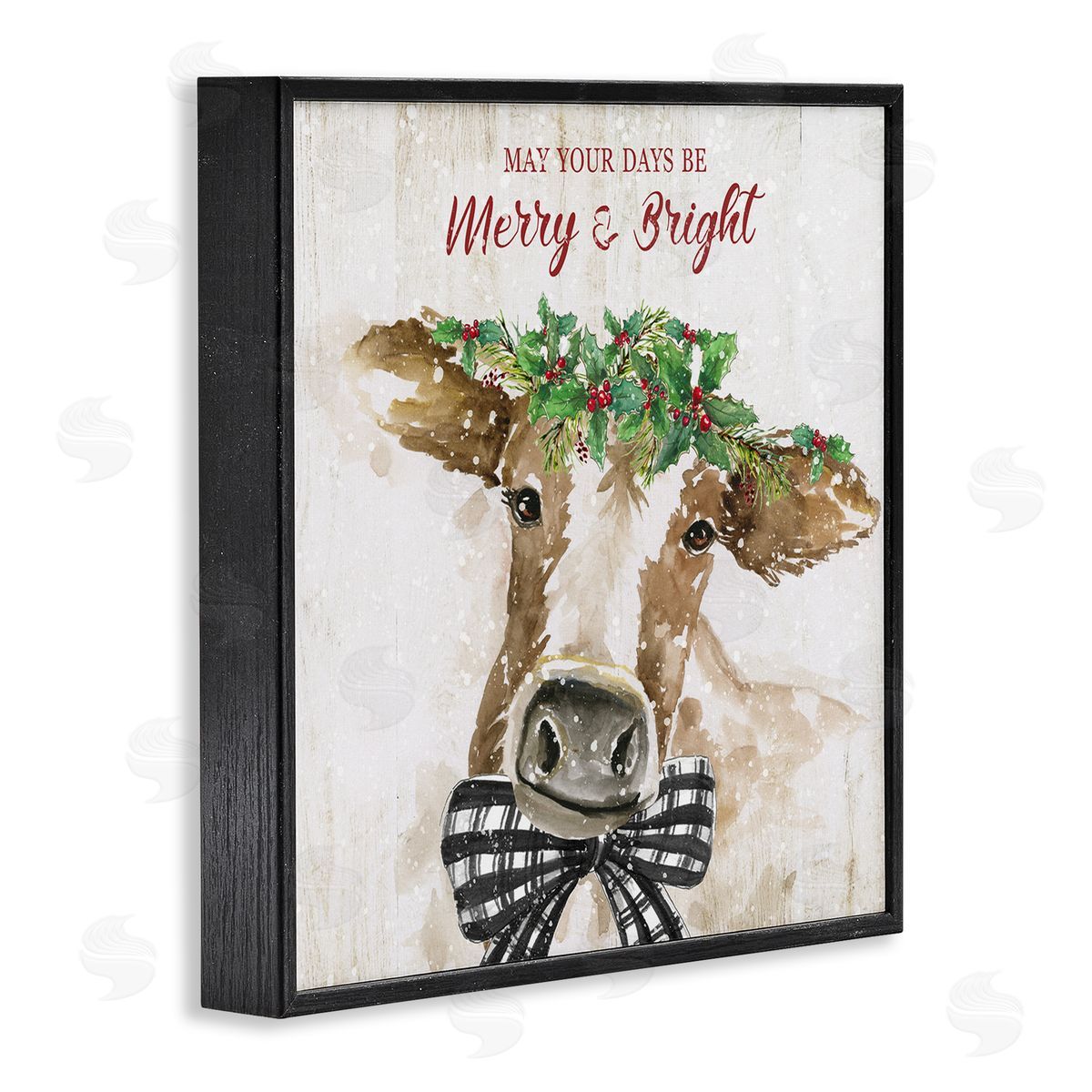 Nan Merry & Bright Holiday Cattle Black Framed Glicee Wall Art Print