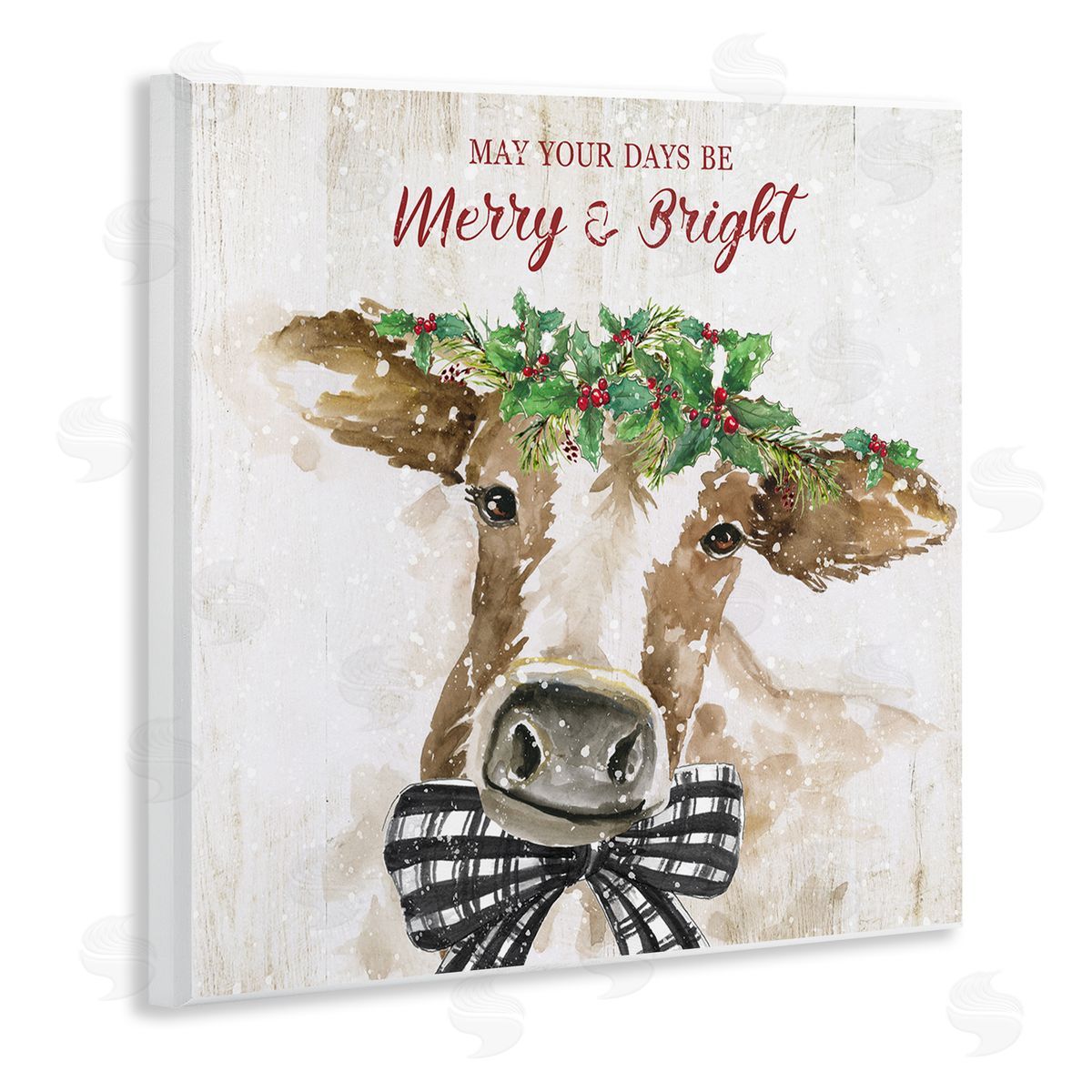 Nan Merry & Bright Holiday Cattle Wooden Wall Plaque Art Print