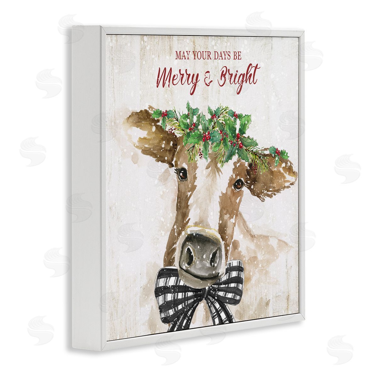 Nan Merry & Bright Holiday Cattle White Framed Glicee Wall Art Print