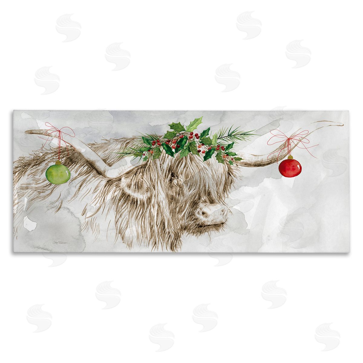 Carol Robinson Cattle with Christmas Ornaments Stretched Canvas Wall Art Print