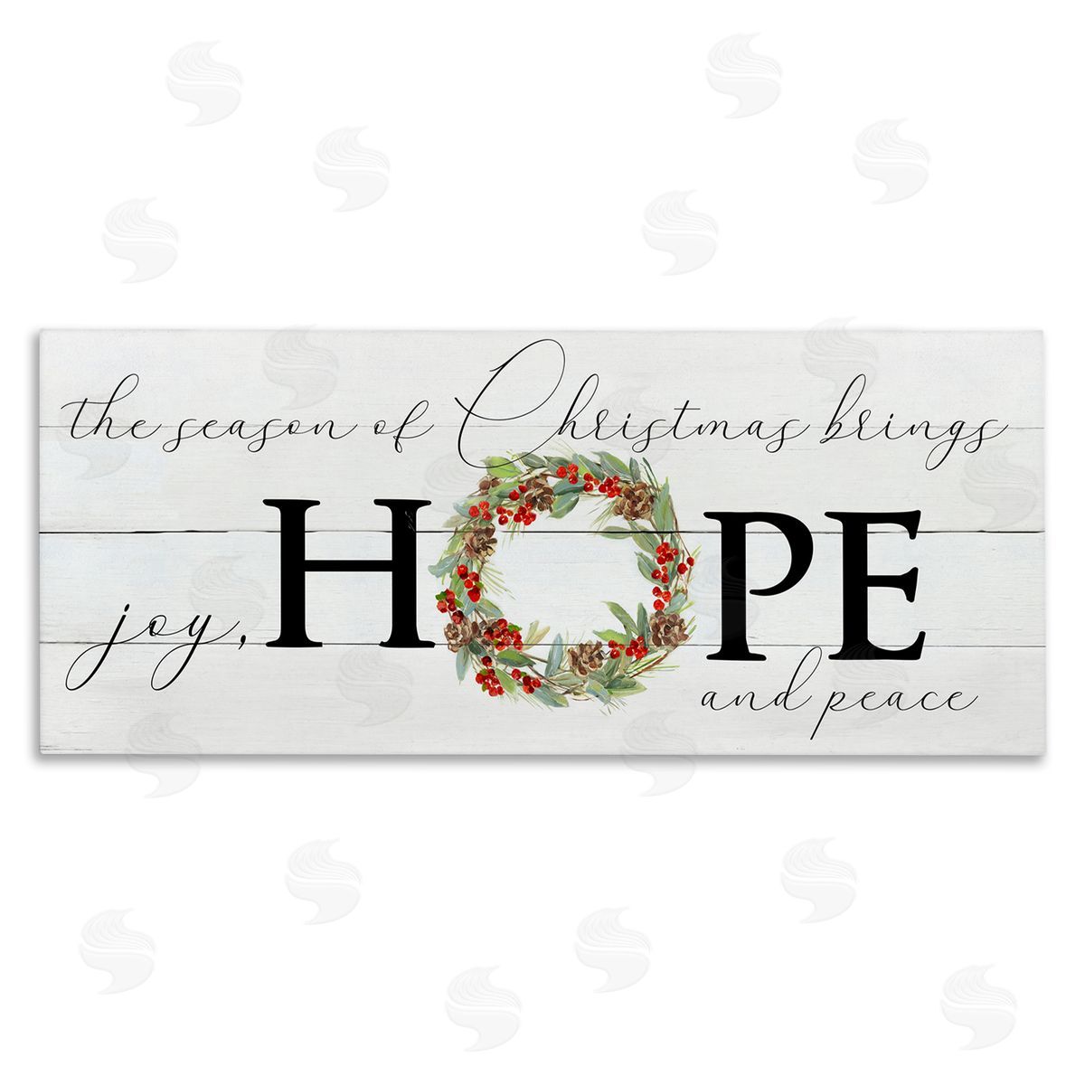 Sally Swatland Joy Hope & Peace Christmas Wreath Stretched Canvas Wall Art Print